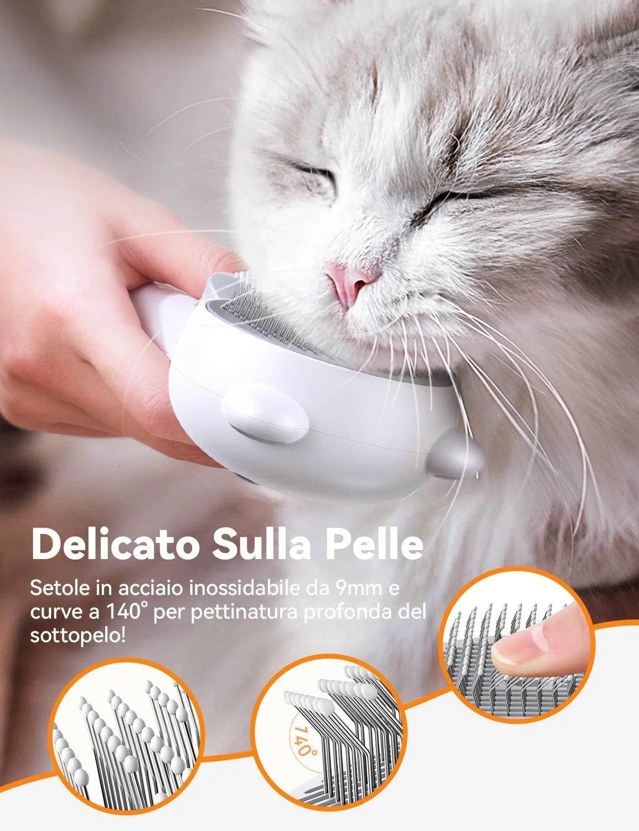 FEELNEEDY Spazzola a Vapore per Gatti e Cani Ricaricabile con Pulsante di Rilascio per Peli Lunghi e Corti - immagine 5
