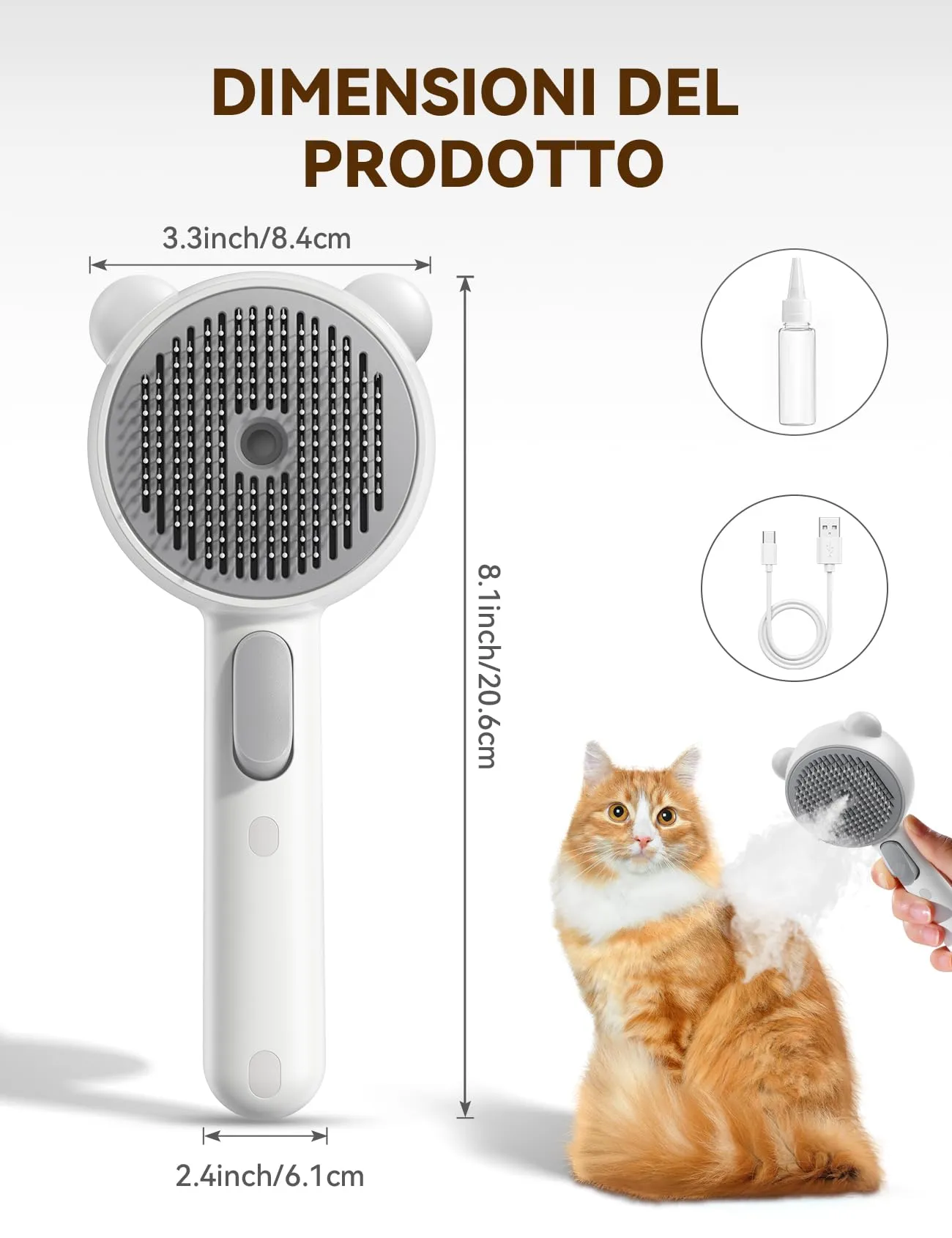 FEELNEEDY Spazzola a Vapore per Gatti e Cani Ricaricabile con Pulsante di Rilascio per Peli Lunghi e Corti - immagine 8