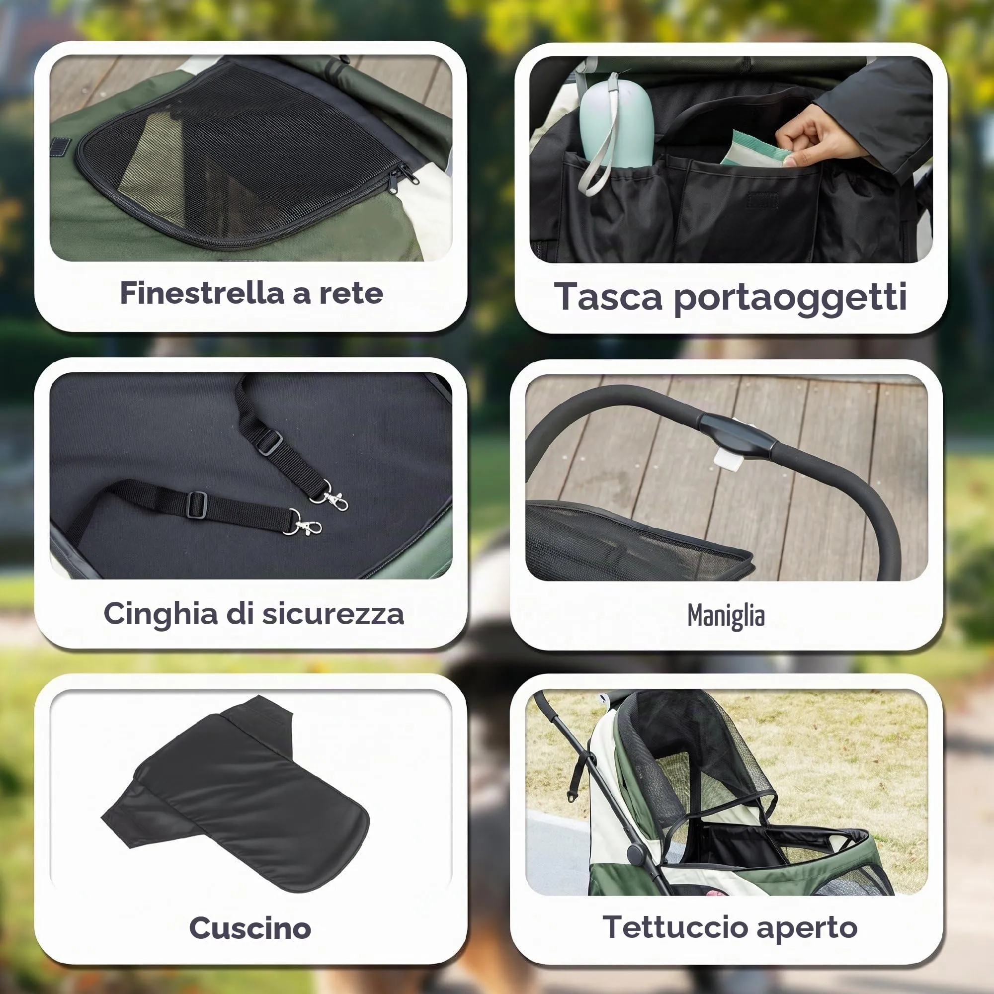 PawHut Passeggino Pieghevole per Cani e Gatti fino a 30 kg, Verde Scuro - immagine 8