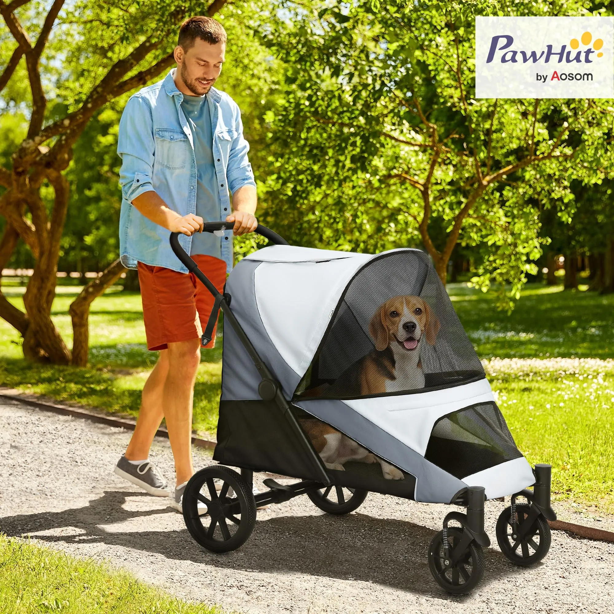 PawHut Passeggino per Cani Taglia Media Pieghevole con Cuscino, Grigio - immagine 2