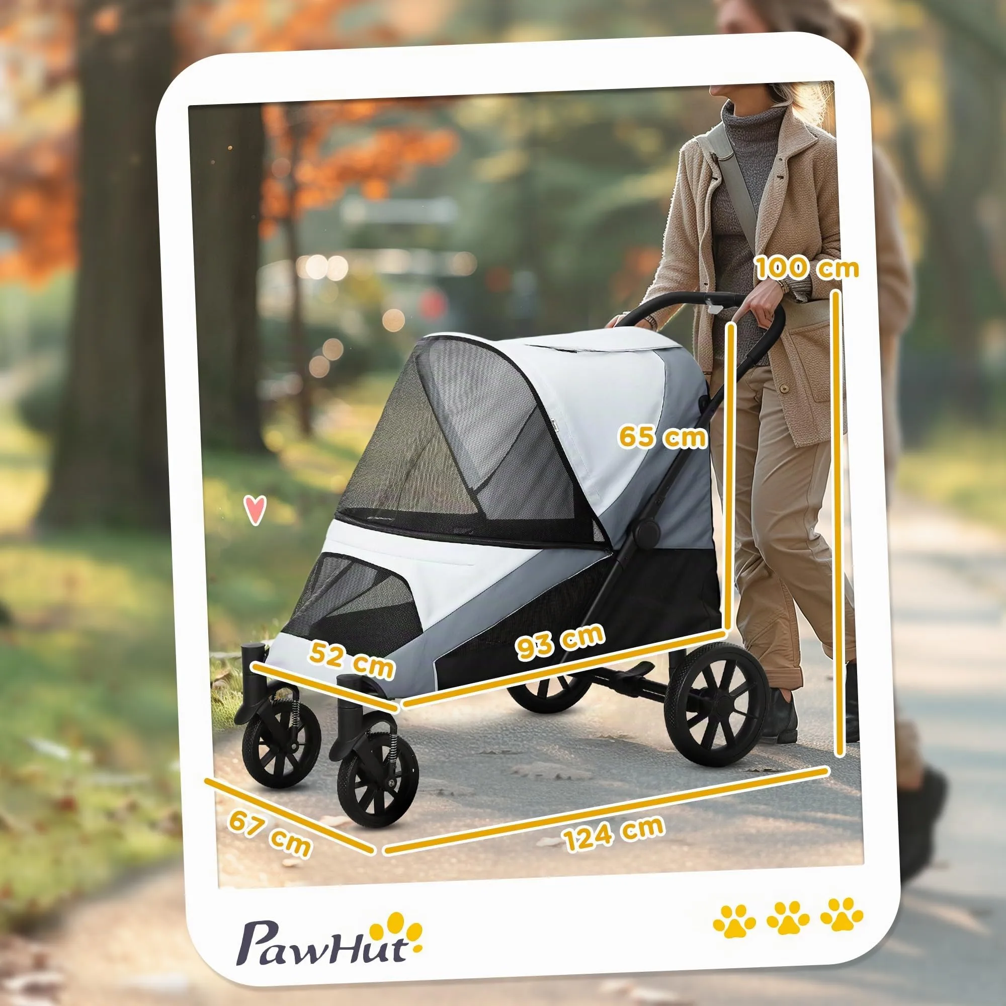 PawHut Passeggino per Cani Taglia Media Pieghevole con Cuscino, Grigio - immagine 3
