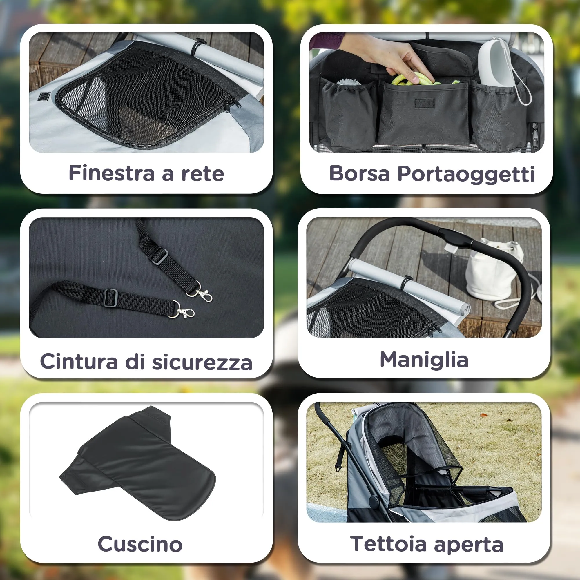 PawHut Passeggino per Cani Taglia Media Pieghevole con Cuscino, Grigio - immagine 7