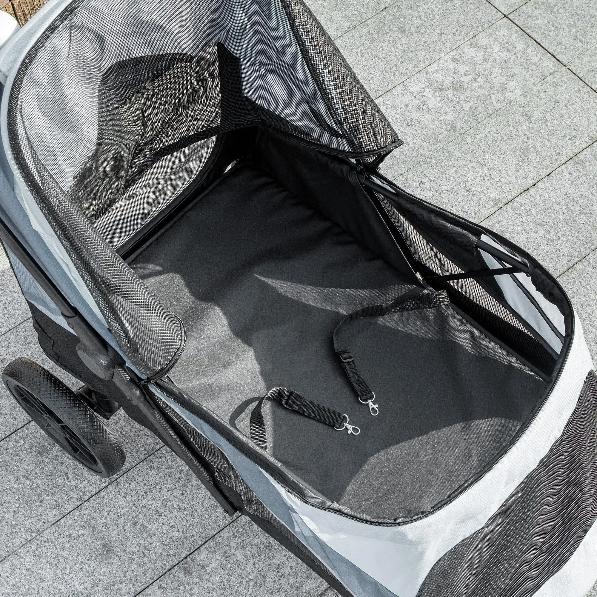 PawHut Passeggino per Cani Taglia Media Pieghevole con Cuscino, Grigio - immagine 8