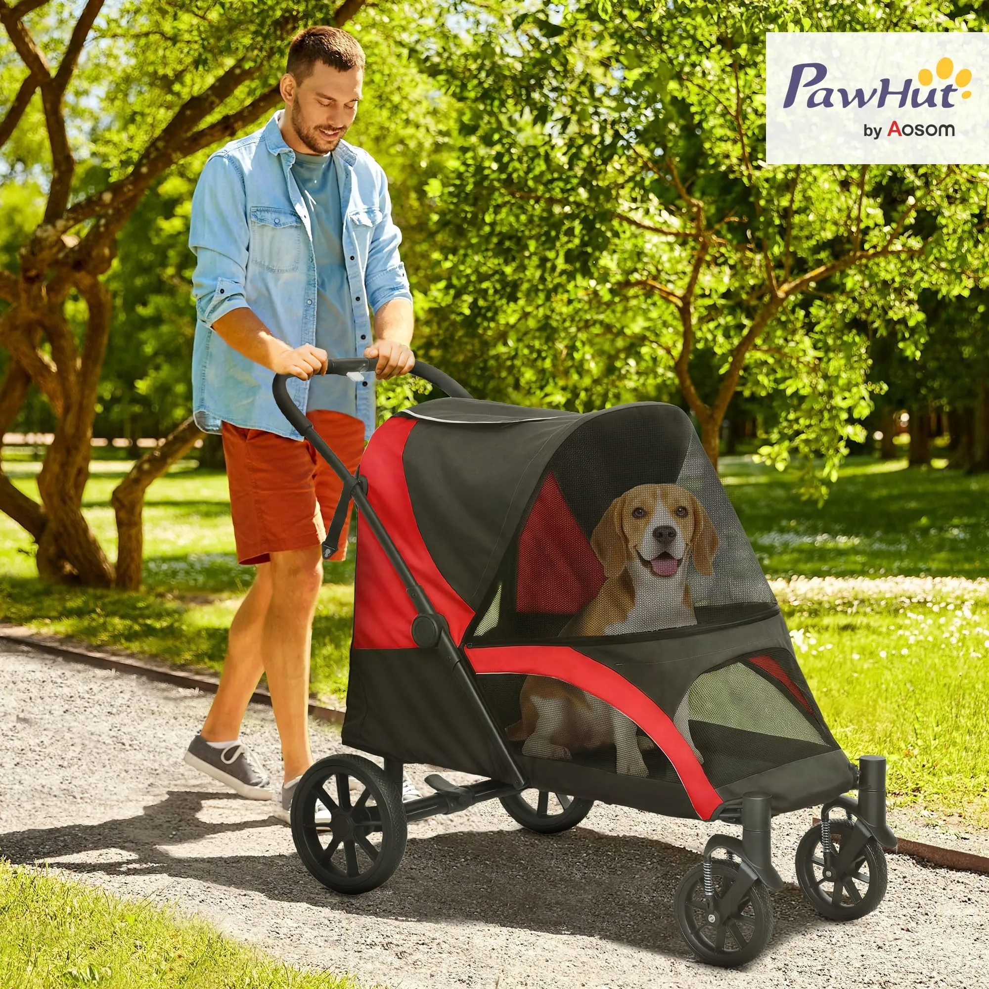 PawHut Passeggino per Cani Taglia Media Pieghevole con Cuscino, Nero - immagine 2