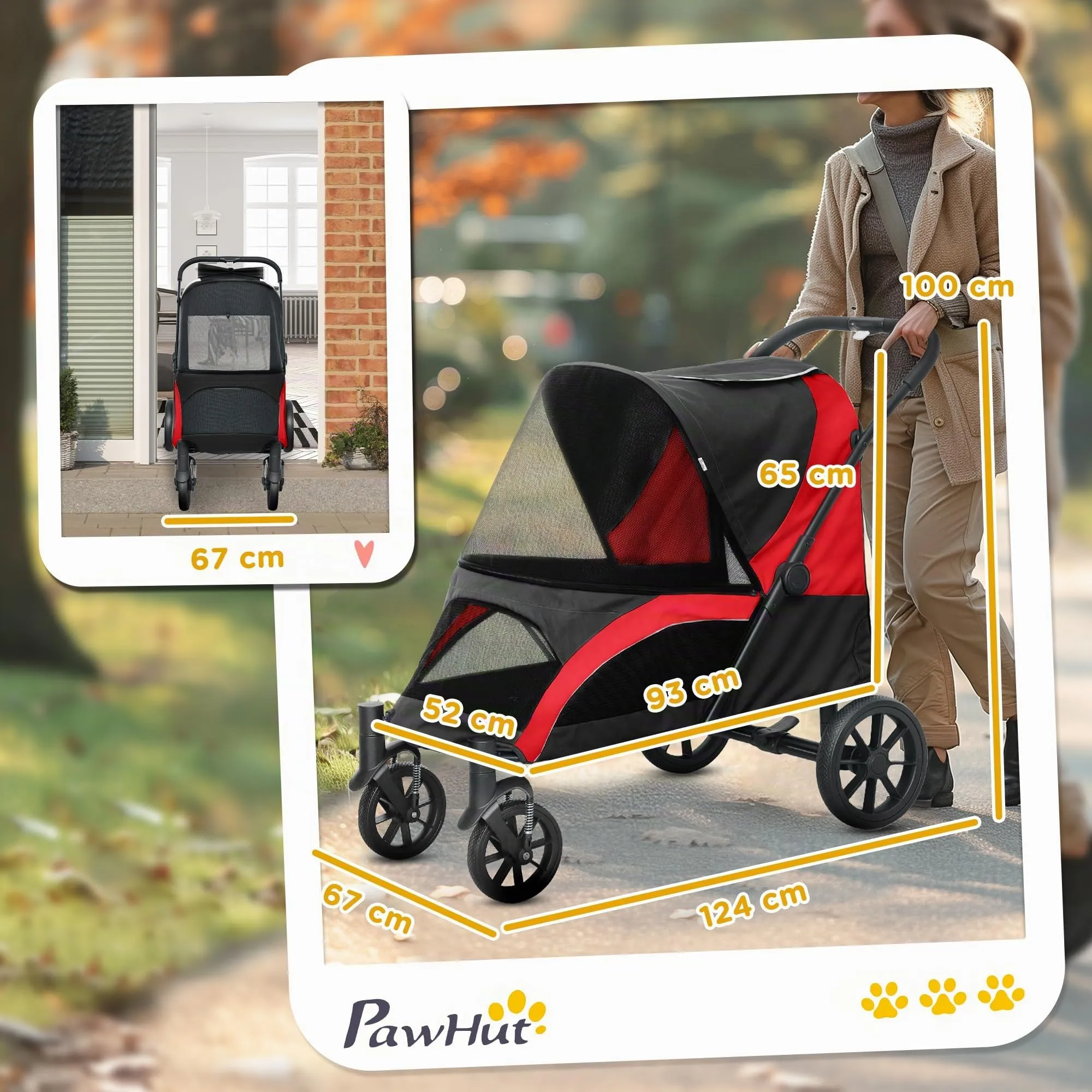 PawHut Passeggino per Cani Taglia Media Pieghevole con Cuscino, Nero - immagine 3