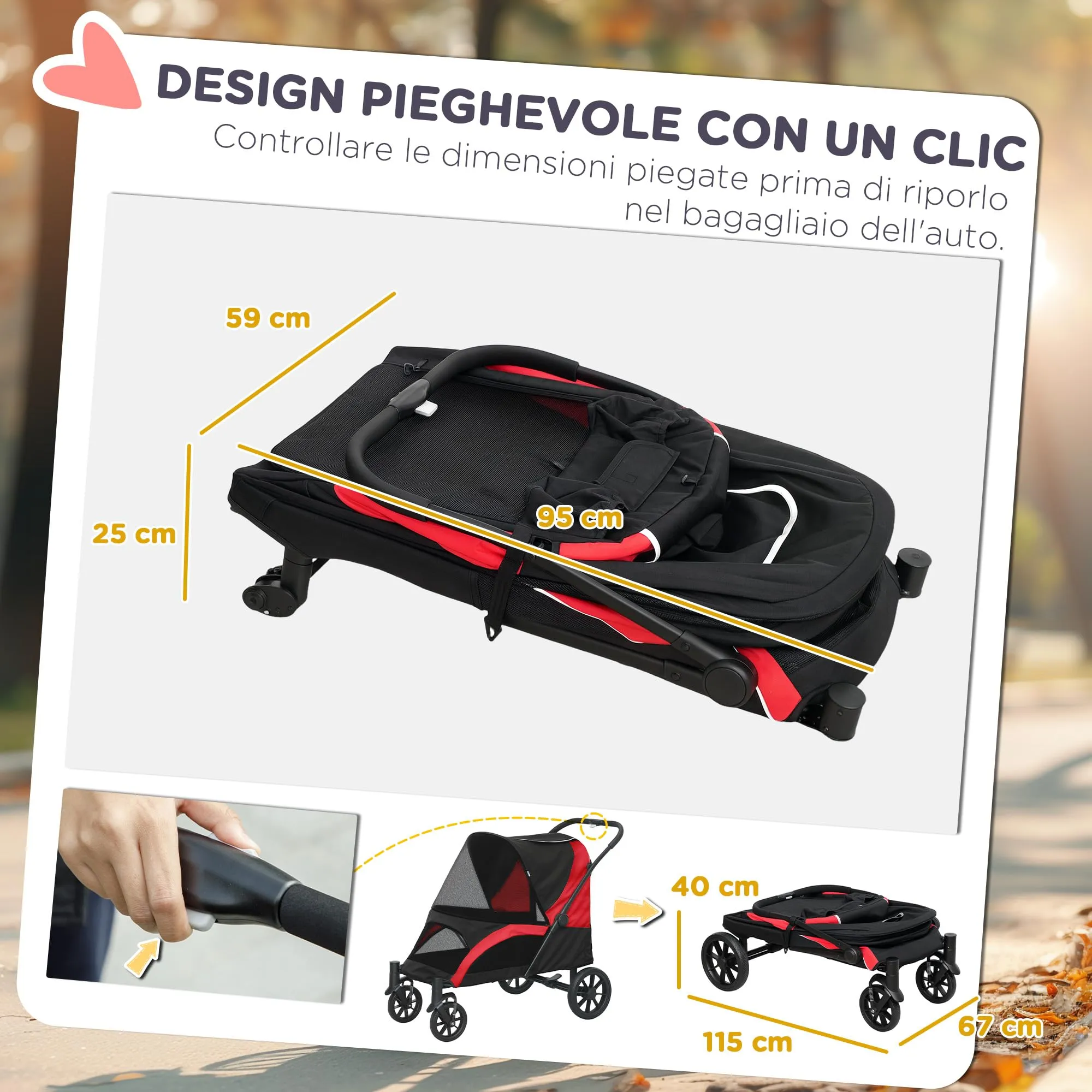PawHut Passeggino per Cani Taglia Media Pieghevole con Cuscino, Nero - immagine 5