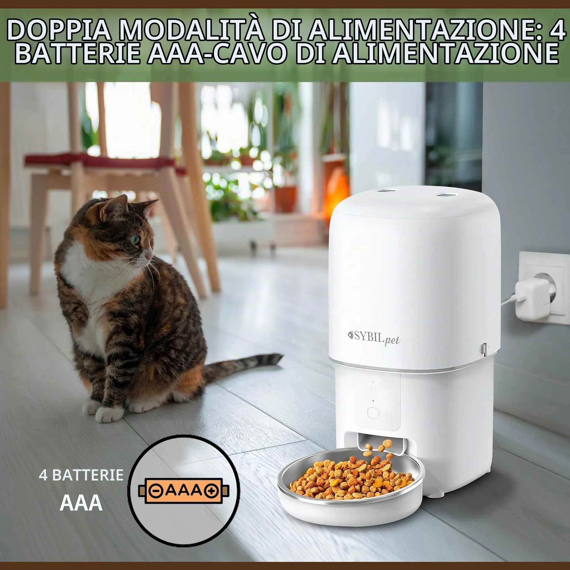 SYBILPET Distributore Automatico Cibo Gatti SP02, Dispenser Crocchette con App e Messaggio Vocale, 4L - immagine 3