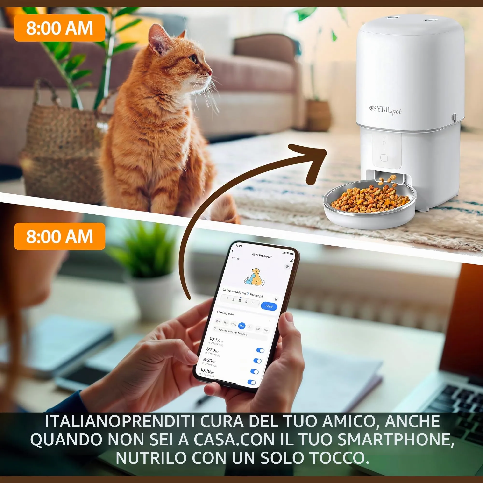 SYBILPET Distributore Automatico Cibo Gatti SP02, Dispenser Crocchette con App e Messaggio Vocale, 4L - immagine 7