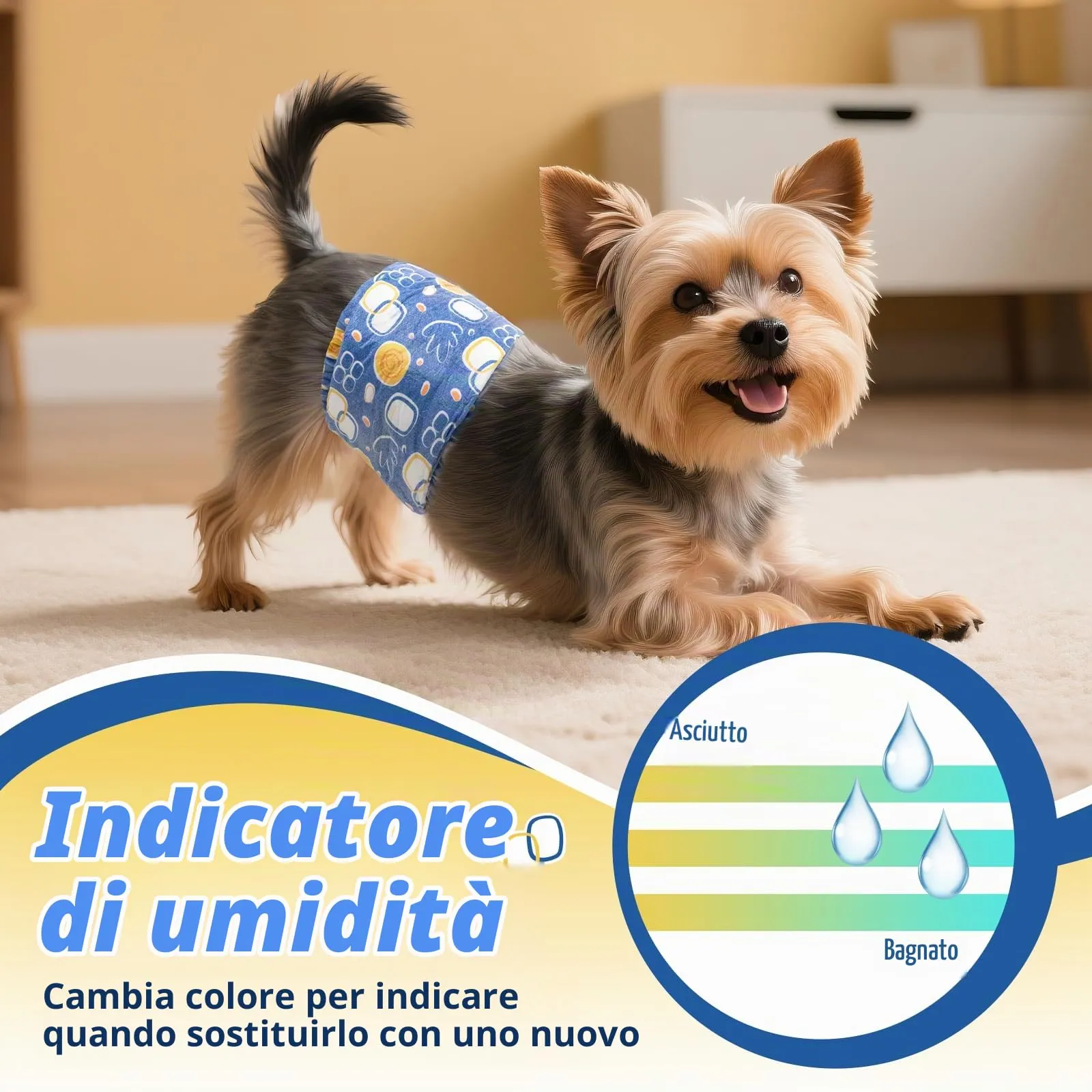 MICOOYO Pannolini Usa e Getta per Cane Maschio con Indicatore di Umidità, XS, 20 pezzi - immagine 3