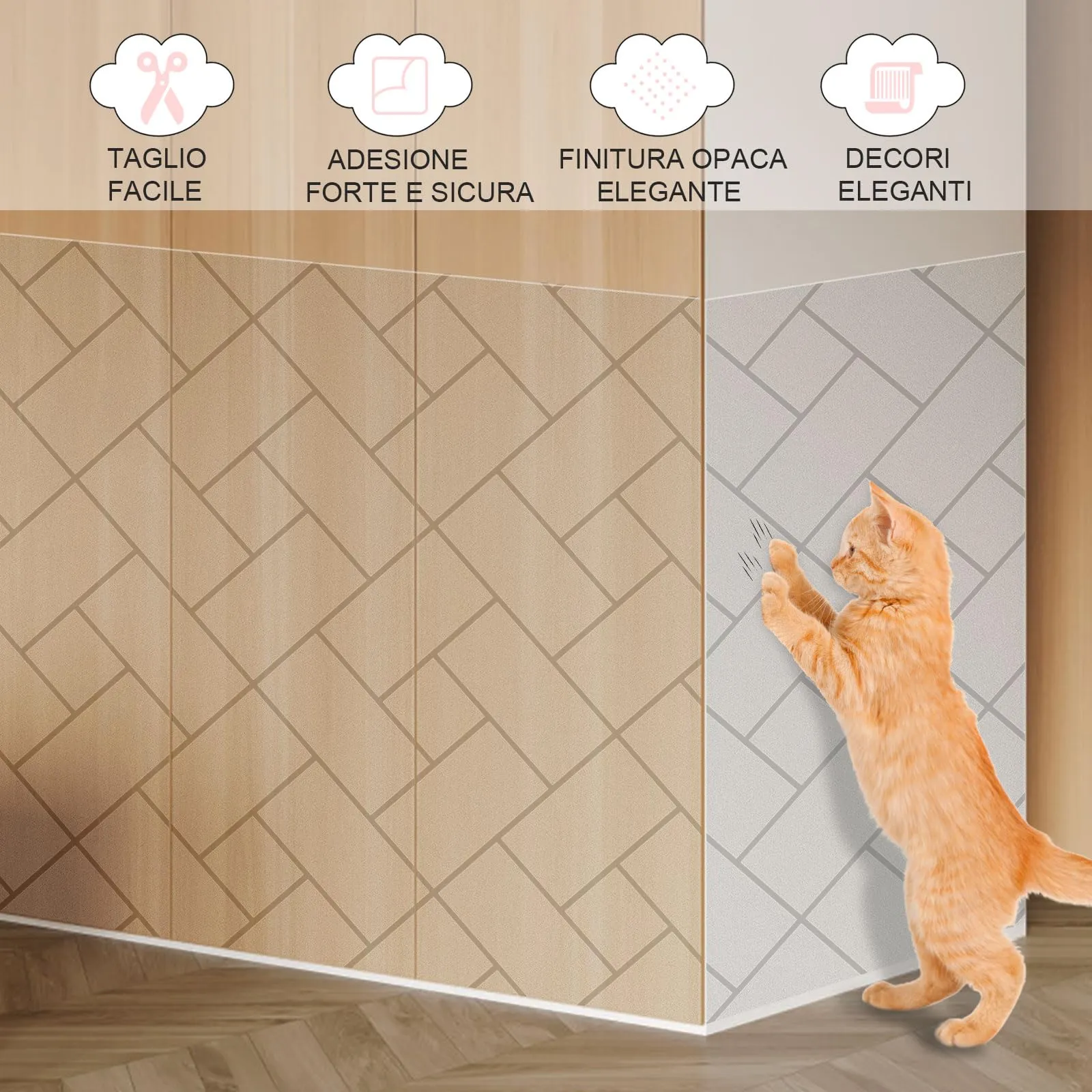 QianShouYan Pellicola Antigraffio per Gatti 30cm x 5m, Protezione Autoadesiva Opaca per Divano, Porte e Mobili (Motivo a Graticcio) - immagine 2