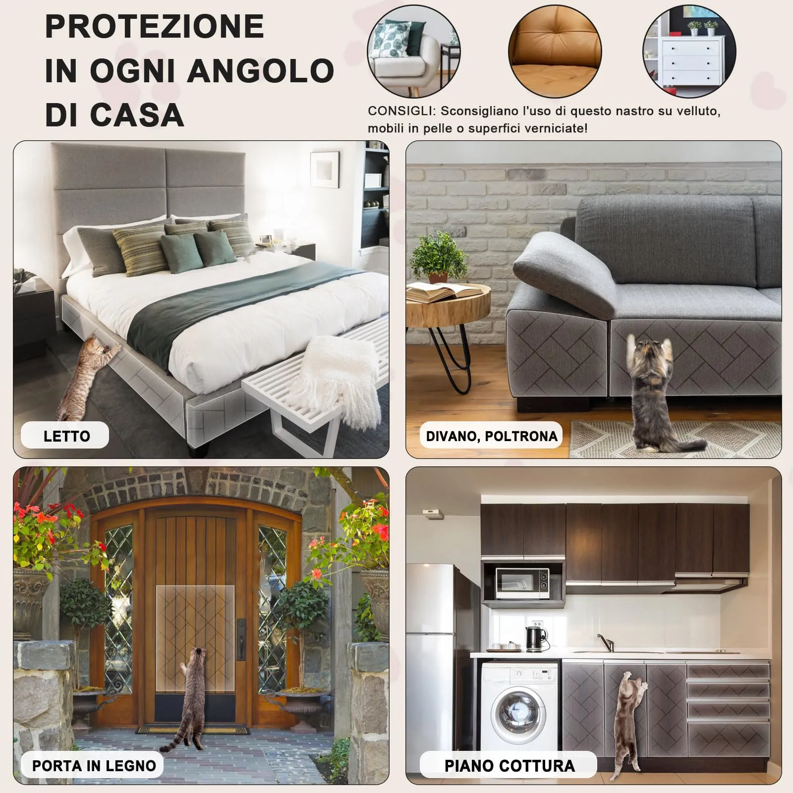 QianShouYan Pellicola Antigraffio per Gatti 30cm x 5m, Protezione Autoadesiva Opaca per Divano, Porte e Mobili (Motivo a Graticcio) - immagine 7