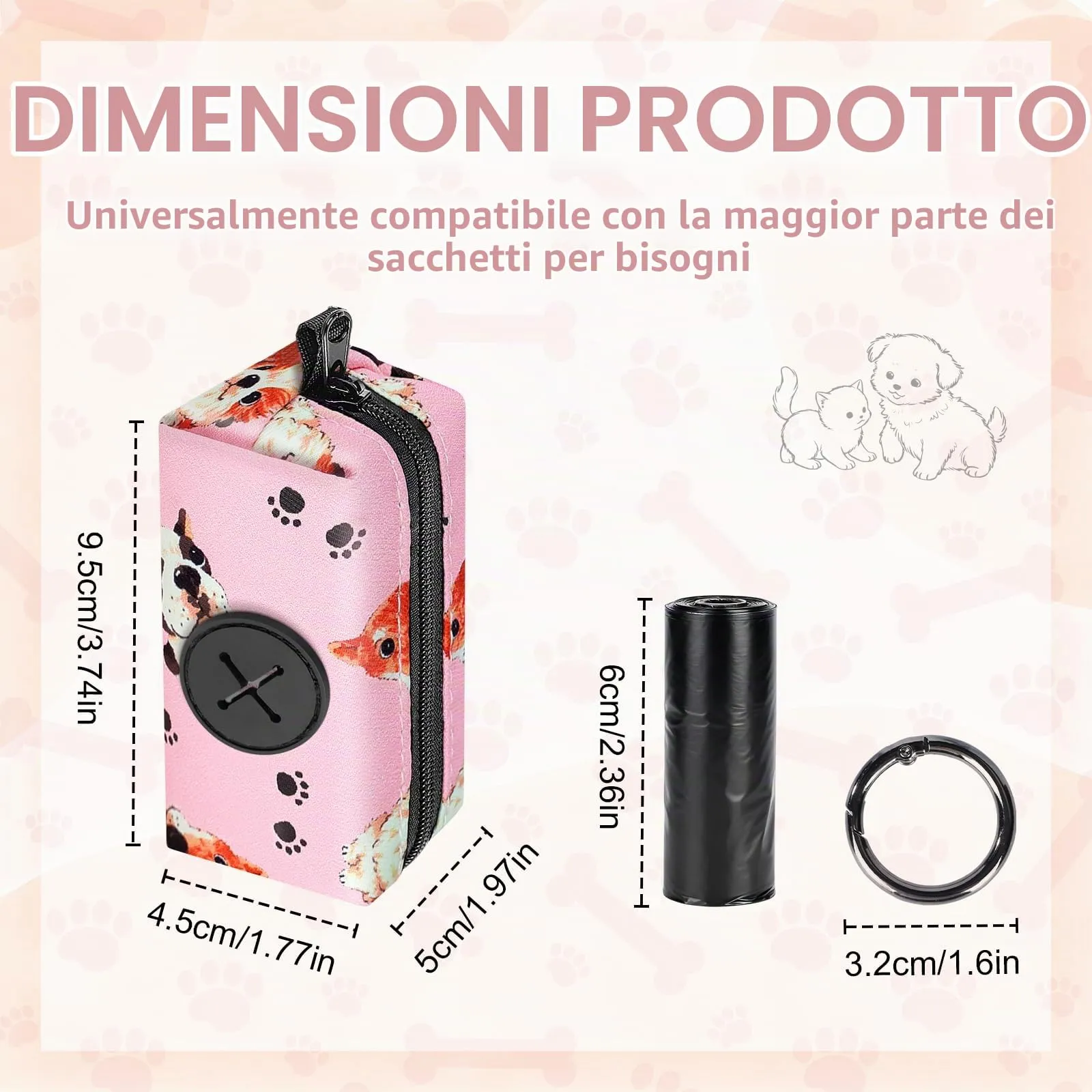 Playexen Porta Sacchetti Cacca per Cane con Moschettone, Set da 2 Pezzi - immagine 3