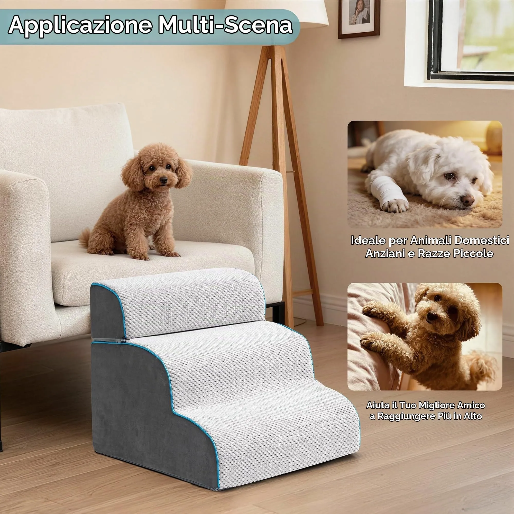 Kohentact Scaletta e Rampa per Cani, 33-61 cm, Schiuma 40D, Grigio - immagine 4