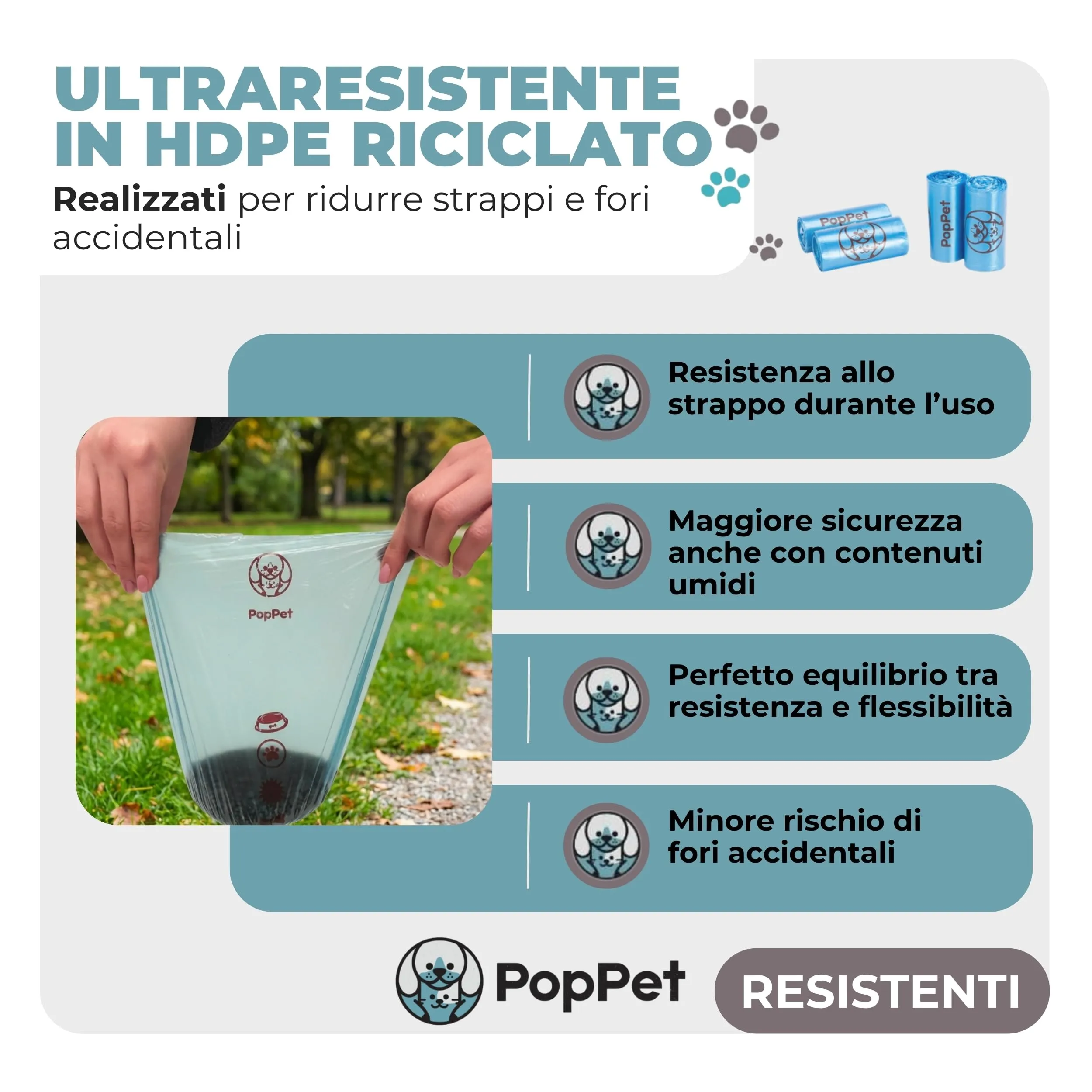 Poppet Sacchetti Igienici Extra Stretch per Escrementi Cani, Materiale Riciclato, 1000 Sacchetti - immagine 3