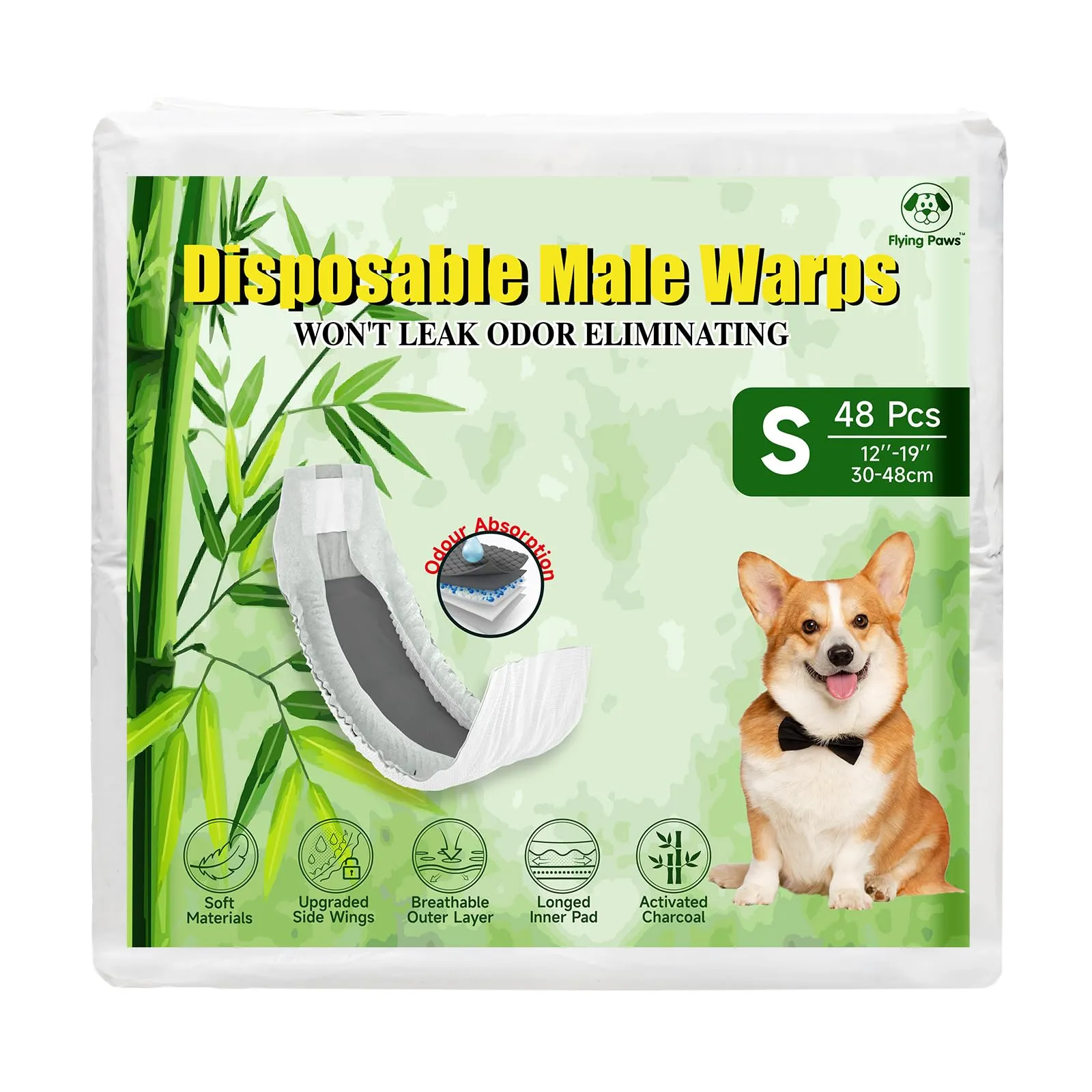 Flying Paws Pannolini per cani maschi, S, 48 pezzi, con carbone attivo - immagine 1
