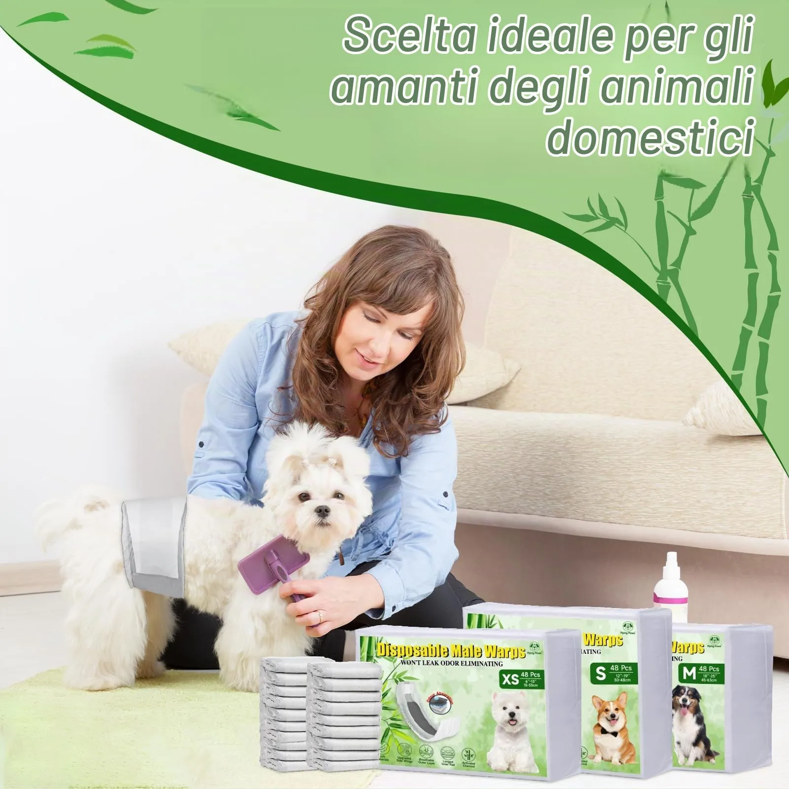 Flying Paws Pannolini per cani maschi, Carbone attivo, XS, 48 pezzi - immagine 10
