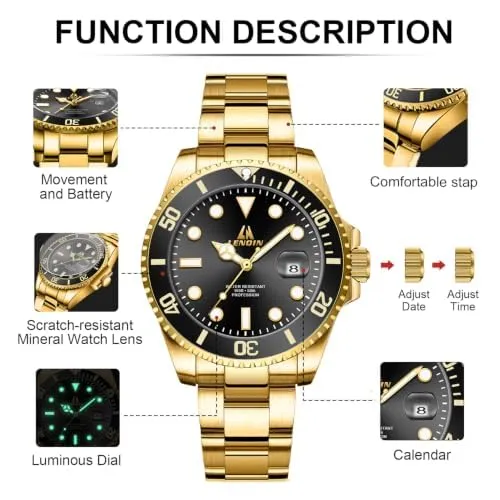 LN LENQIN Orologio Uomo Analogico al Quarzo in Acciaio Inossidabile Impermeabile 3ATM - immagine 7