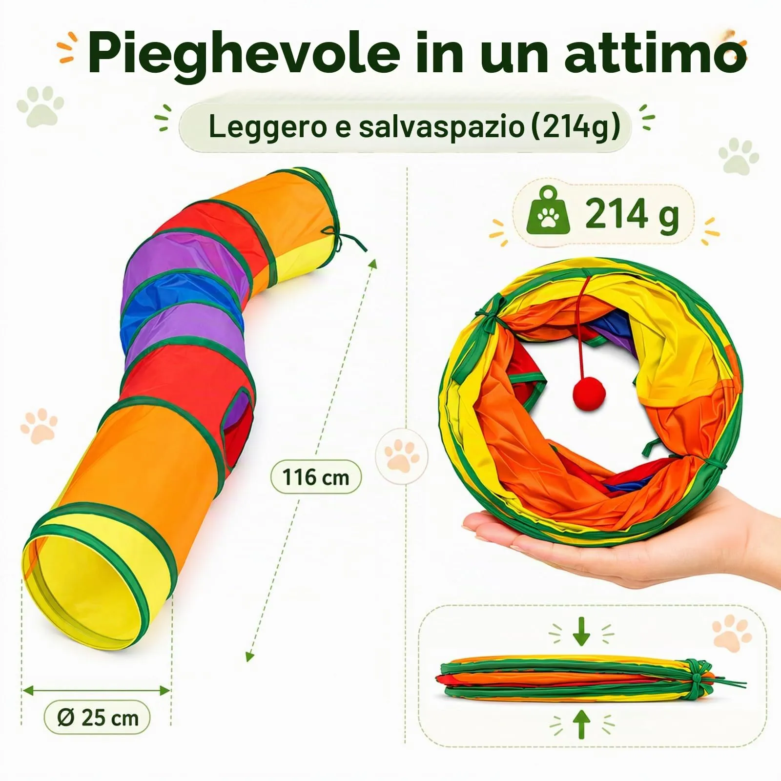 APKOL Tunnel per Gatti Pieghevole Forma S (116x25cm) - immagine 2