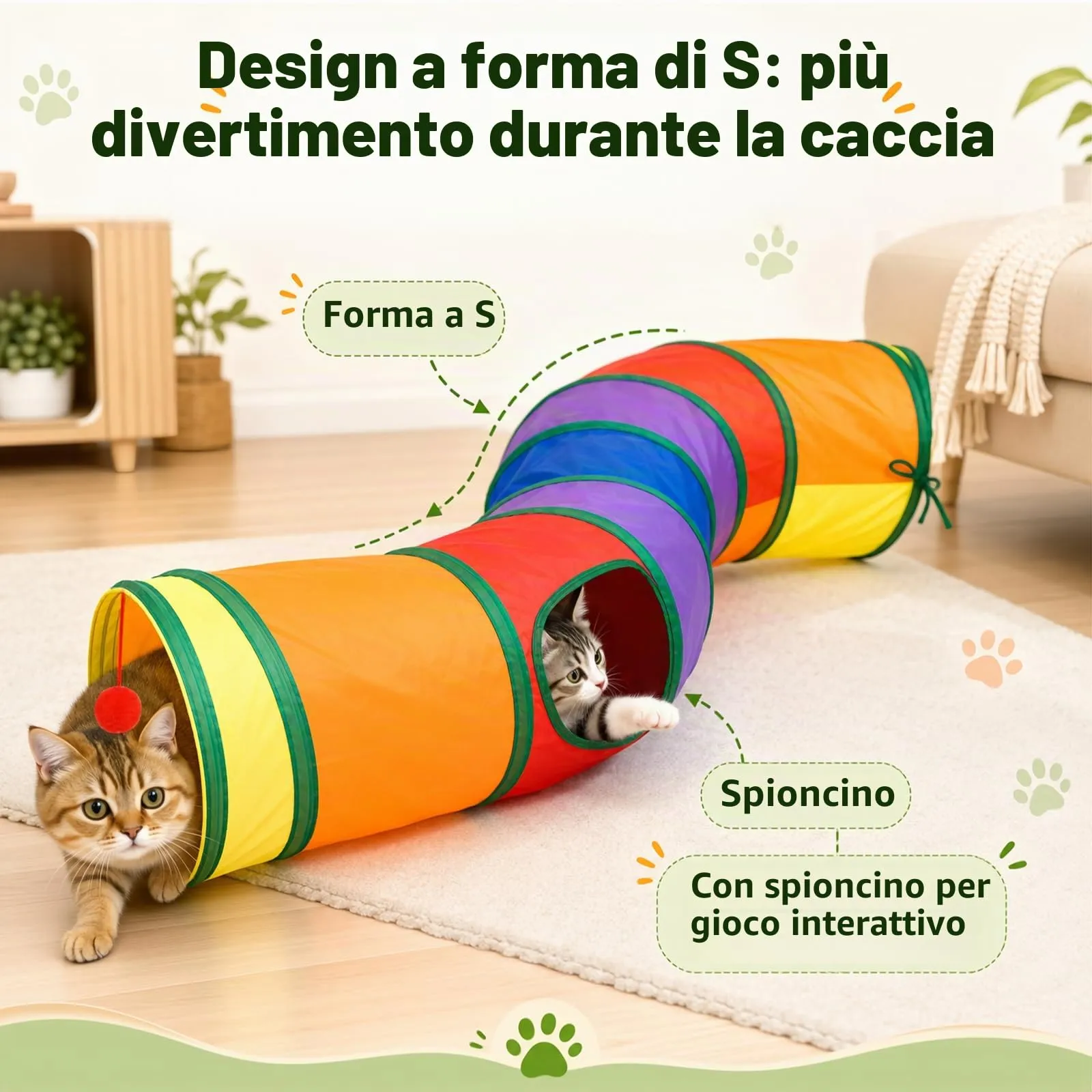 APKOL Tunnel per Gatti Pieghevole Forma S (116x25cm) - immagine 3