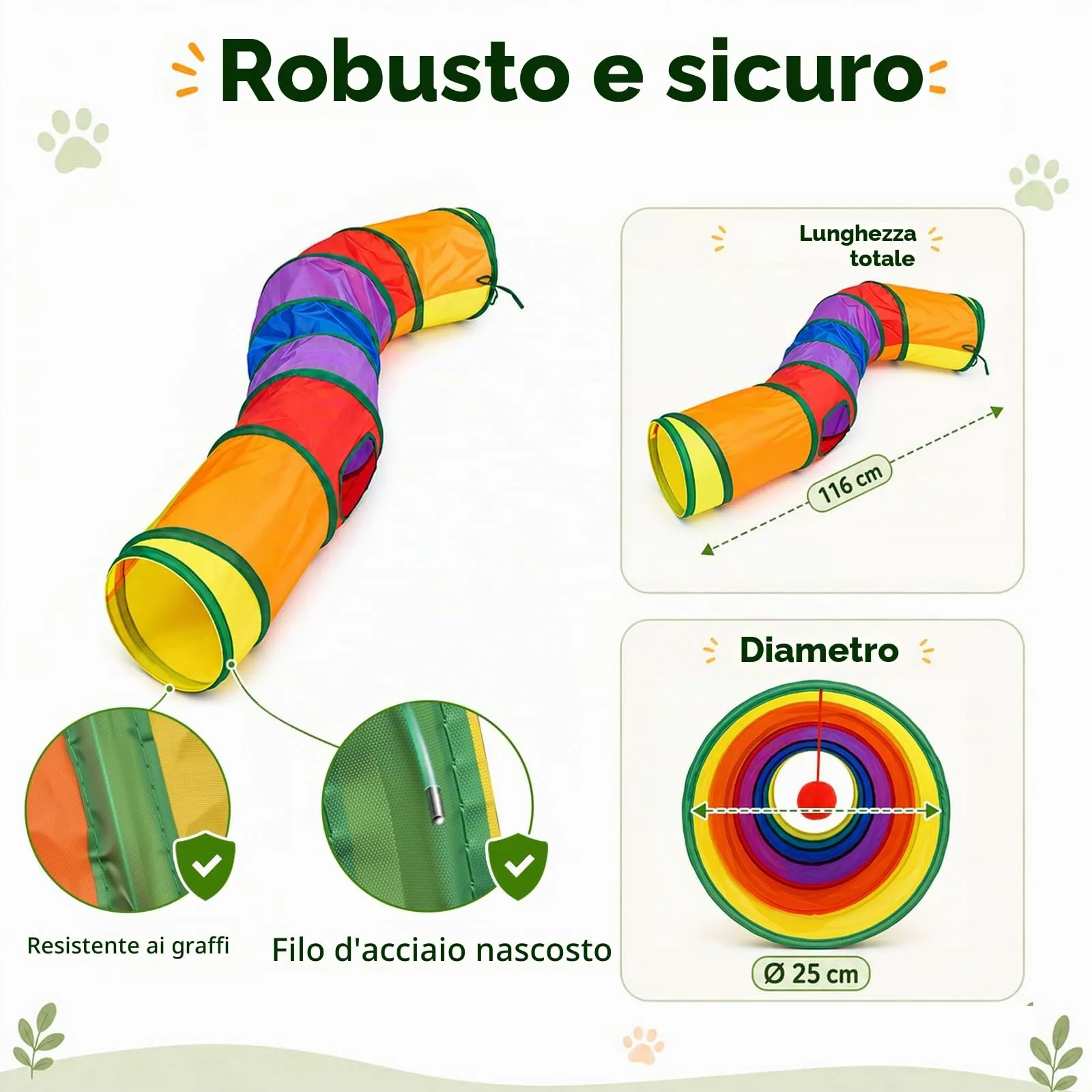APKOL Tunnel per Gatti Pieghevole Forma S (116x25cm) - immagine 4