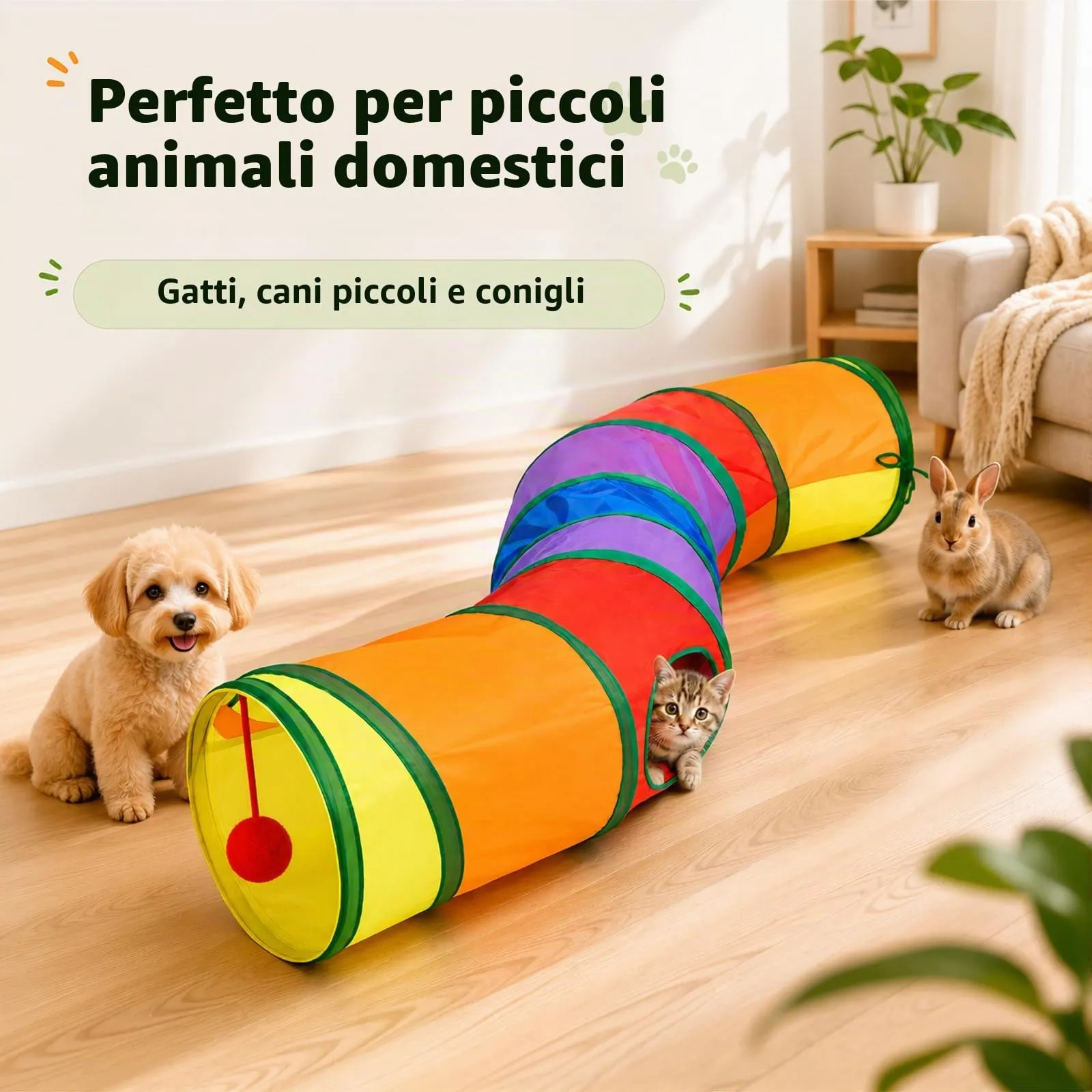 APKOL Tunnel per Gatti Pieghevole Forma S (116x25cm) - immagine 5