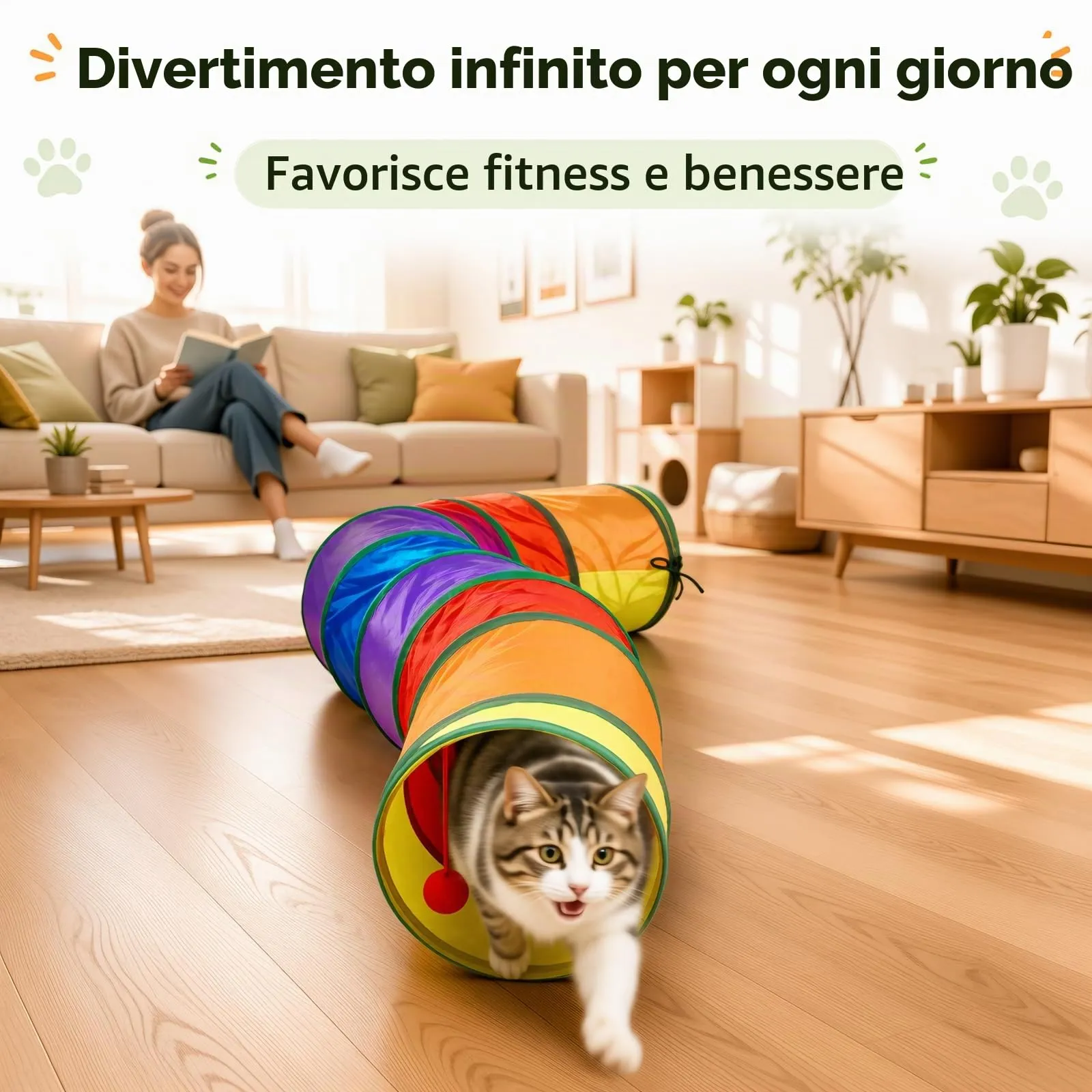 APKOL Tunnel per Gatti Pieghevole Forma S (116x25cm) - immagine 7