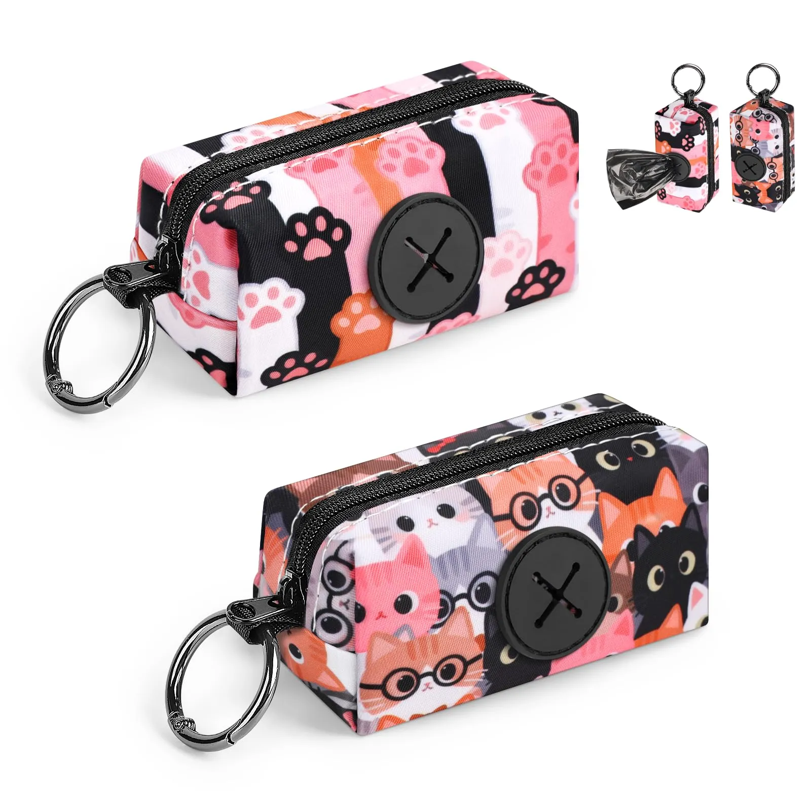 Playexen Porta Sacchetti Cane Dispenser da Guinzaglio con Moschettone, Confezione da 2 (Gato-Colore) - immagine 1