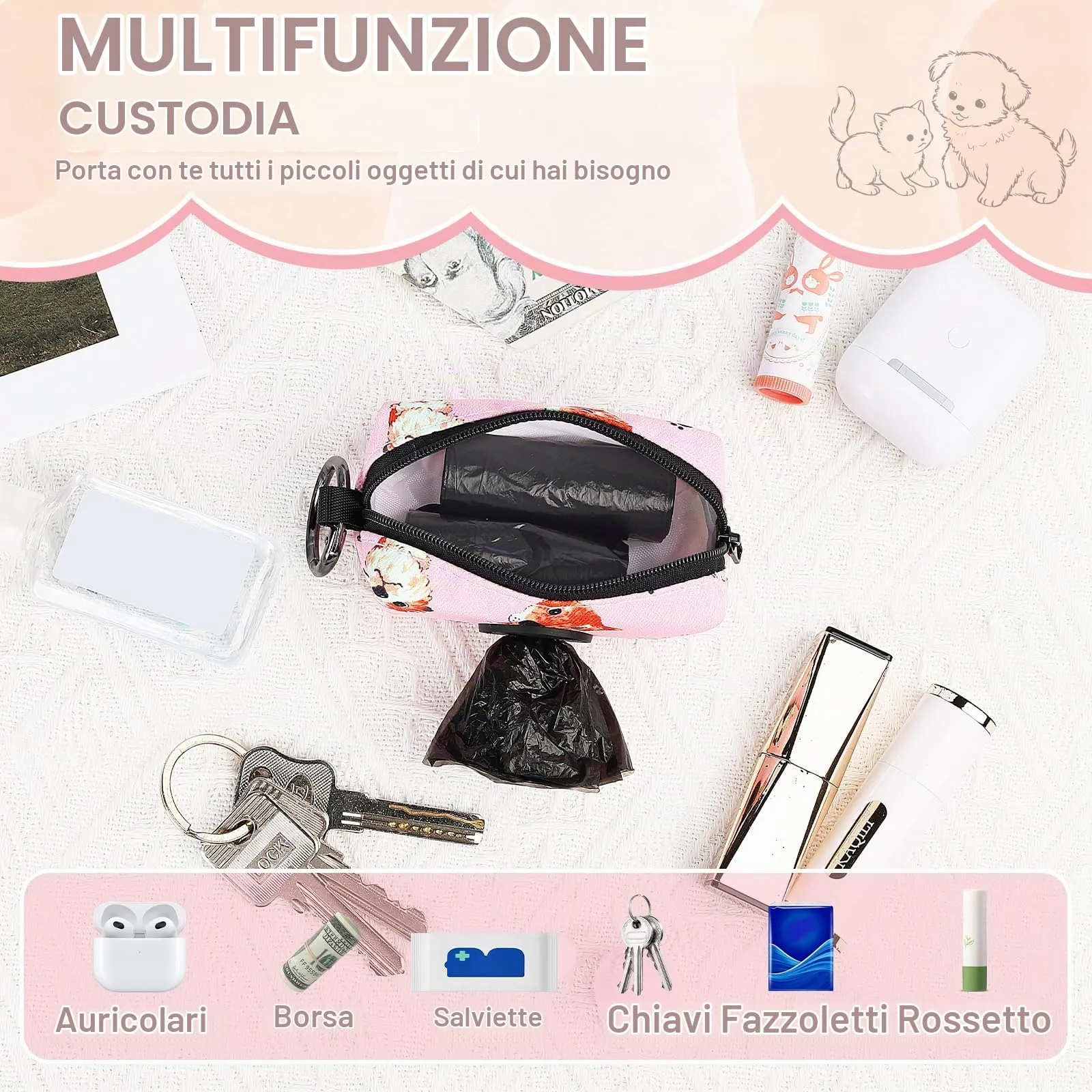 Playexen Porta Sacchetti Cane Dispenser da Guinzaglio con Moschettone, Confezione da 2 (Gato-Colore) - immagine 4