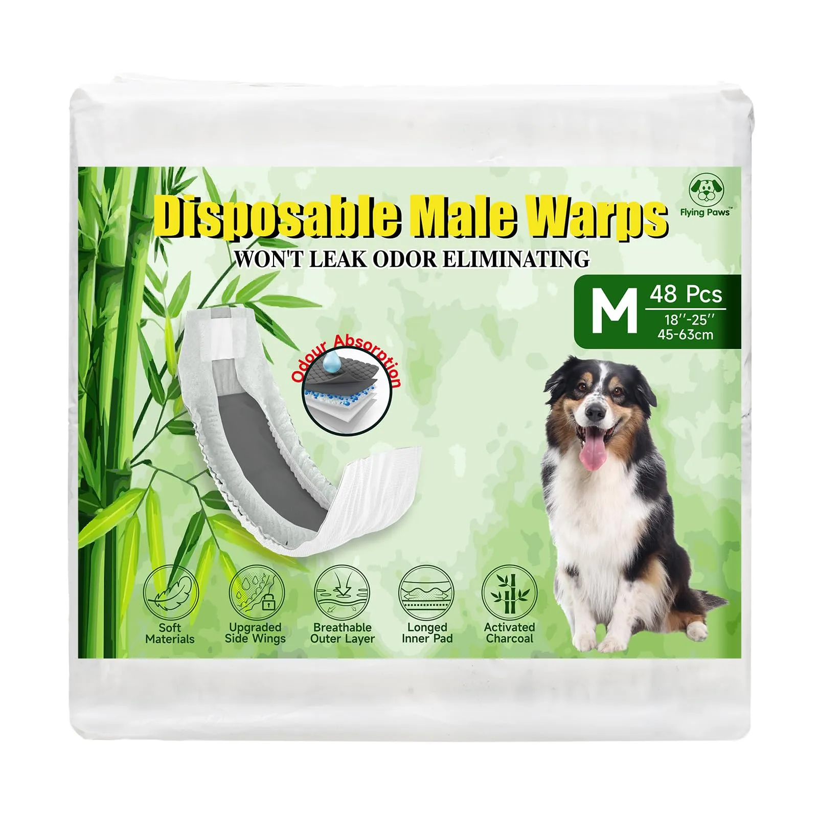 Flying Paws Pannolini per cani maschi, M, 48 pezzi, carbone attivo - immagine 1