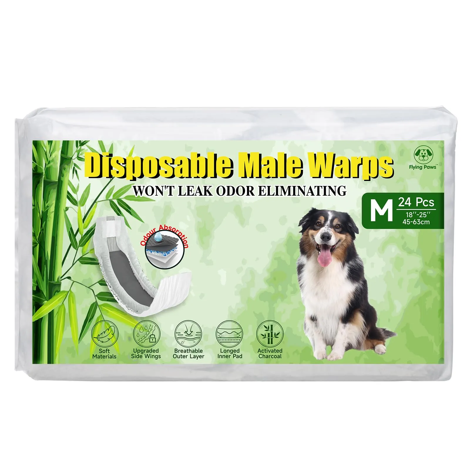 Flying Paws Pannolini per cani maschi, M, carbone attivo, 24 pezzi - immagine 1