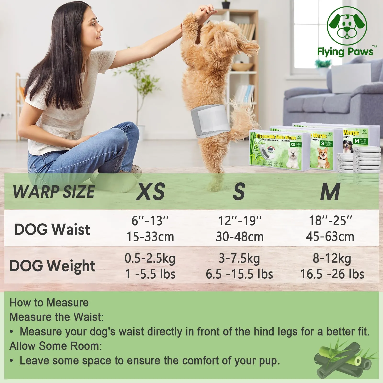 Flying Paws Pannolini per cani maschi, M, carbone attivo, 24 pezzi - immagine 6