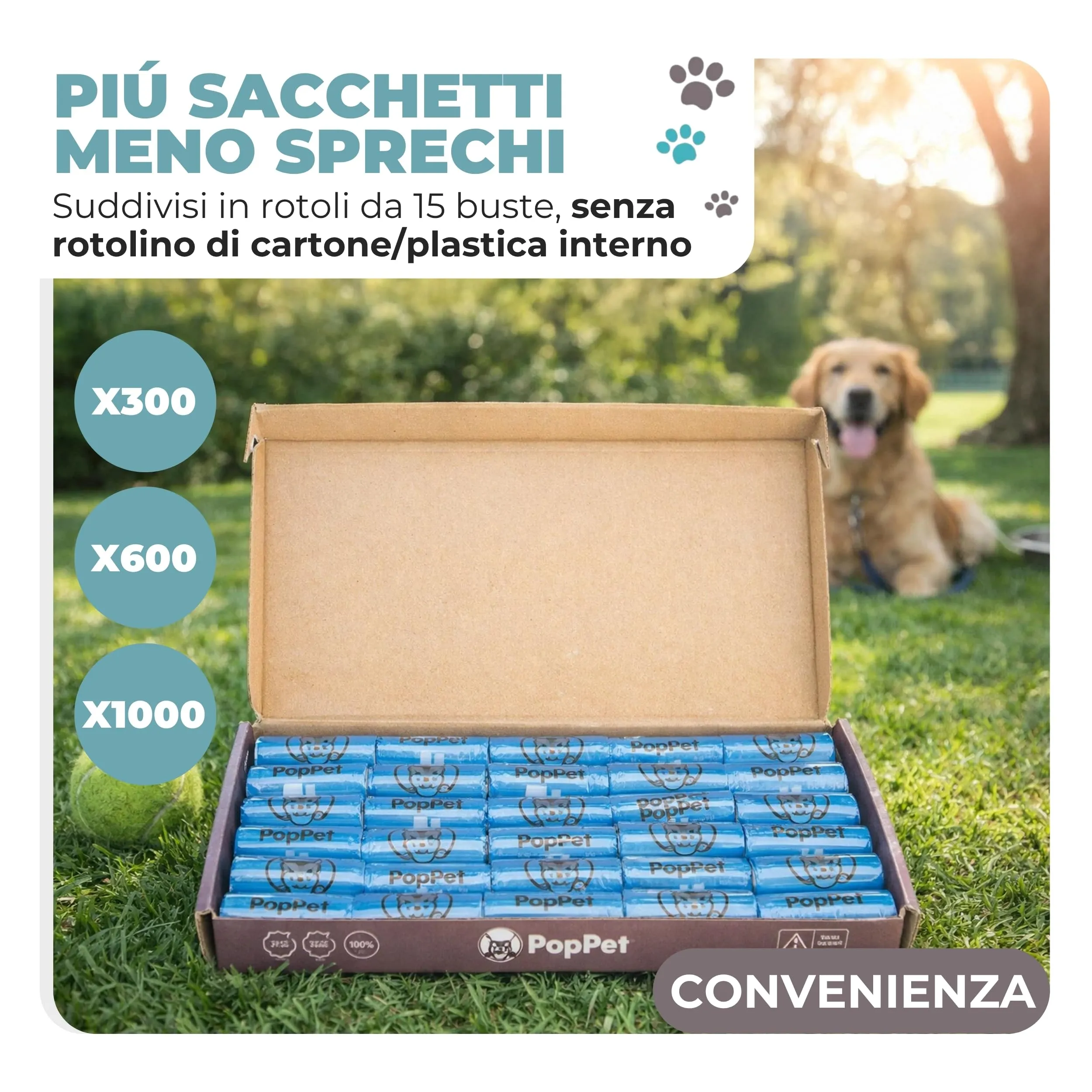 Poppet Sacchetti Igienici Extra Stretch per Escrementi Cani, Materiale Riciclato, 300 Unità - immagine 9