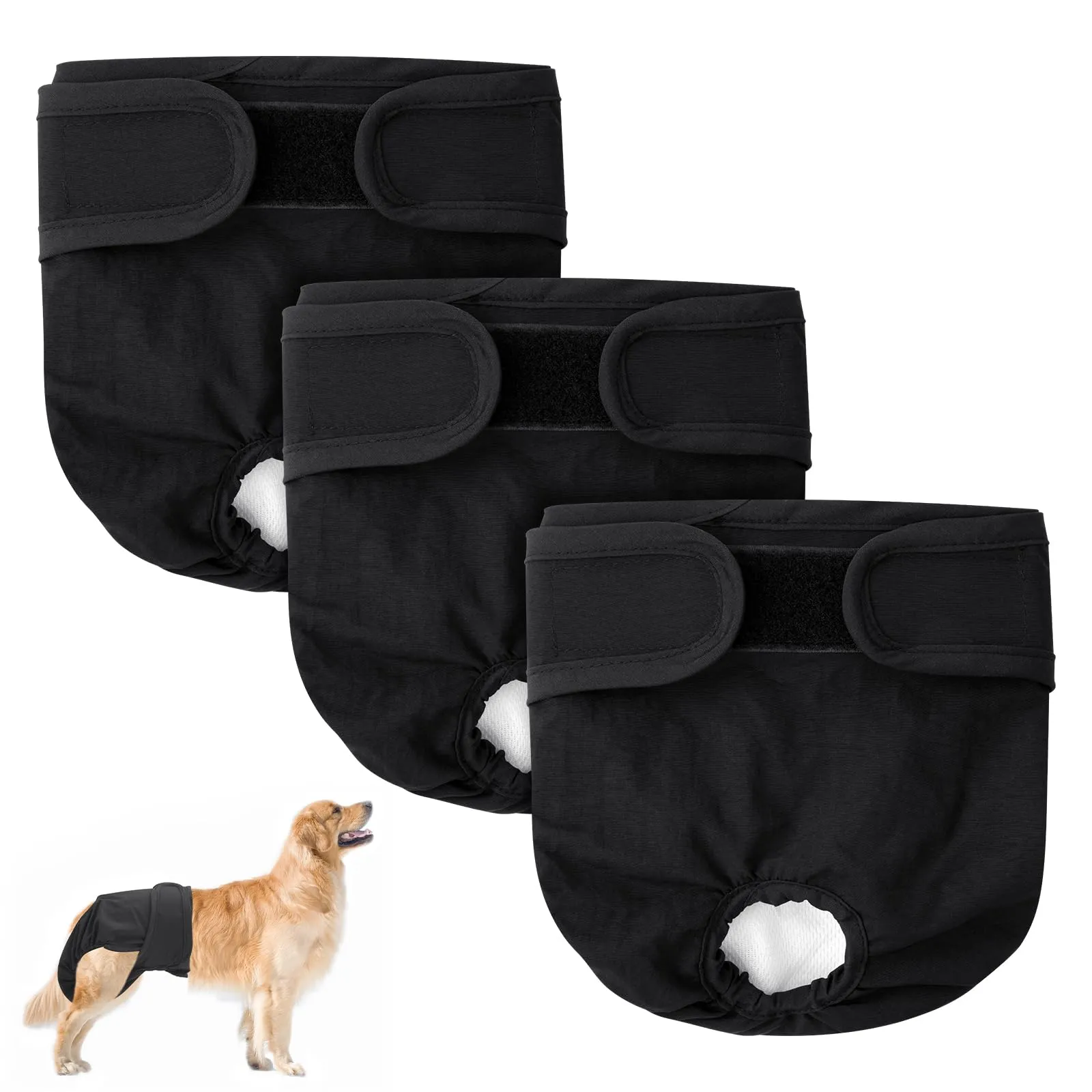 Aomig Pannolini Lavabili per Cani Femmina, Riutilizzabili e Assorbenti, Nero (L), 3 Pezzi - immagine 1
