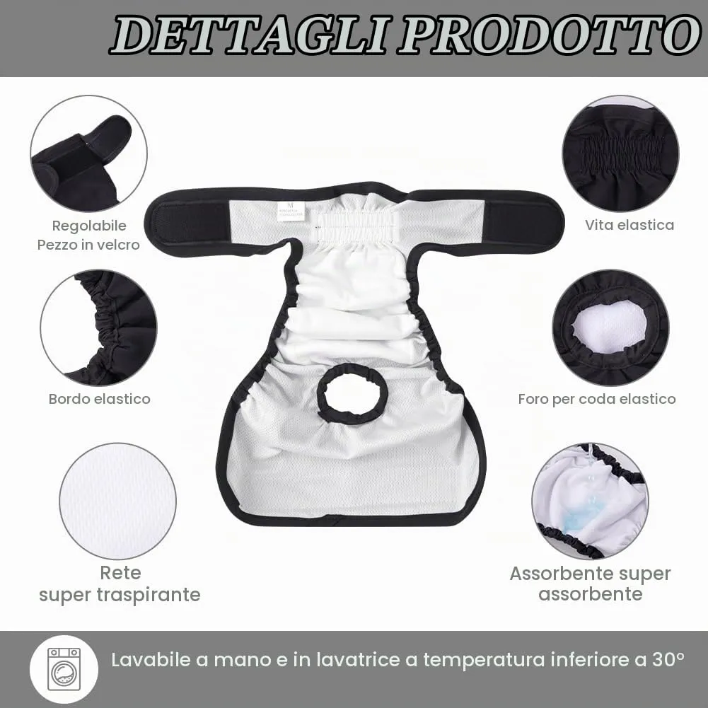 Aomig Pannolini Lavabili per Cani Femmina, Riutilizzabili e Assorbenti, Nero (L), 3 Pezzi - immagine 4