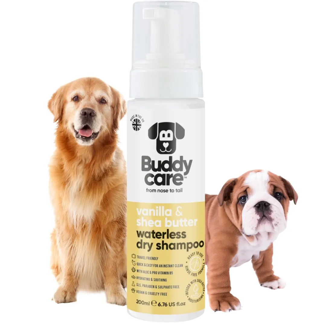 Buddycare Shampoo secco per cani alla vaniglia e burro di karité per pelli sensibili, 200 ml - immagine 1