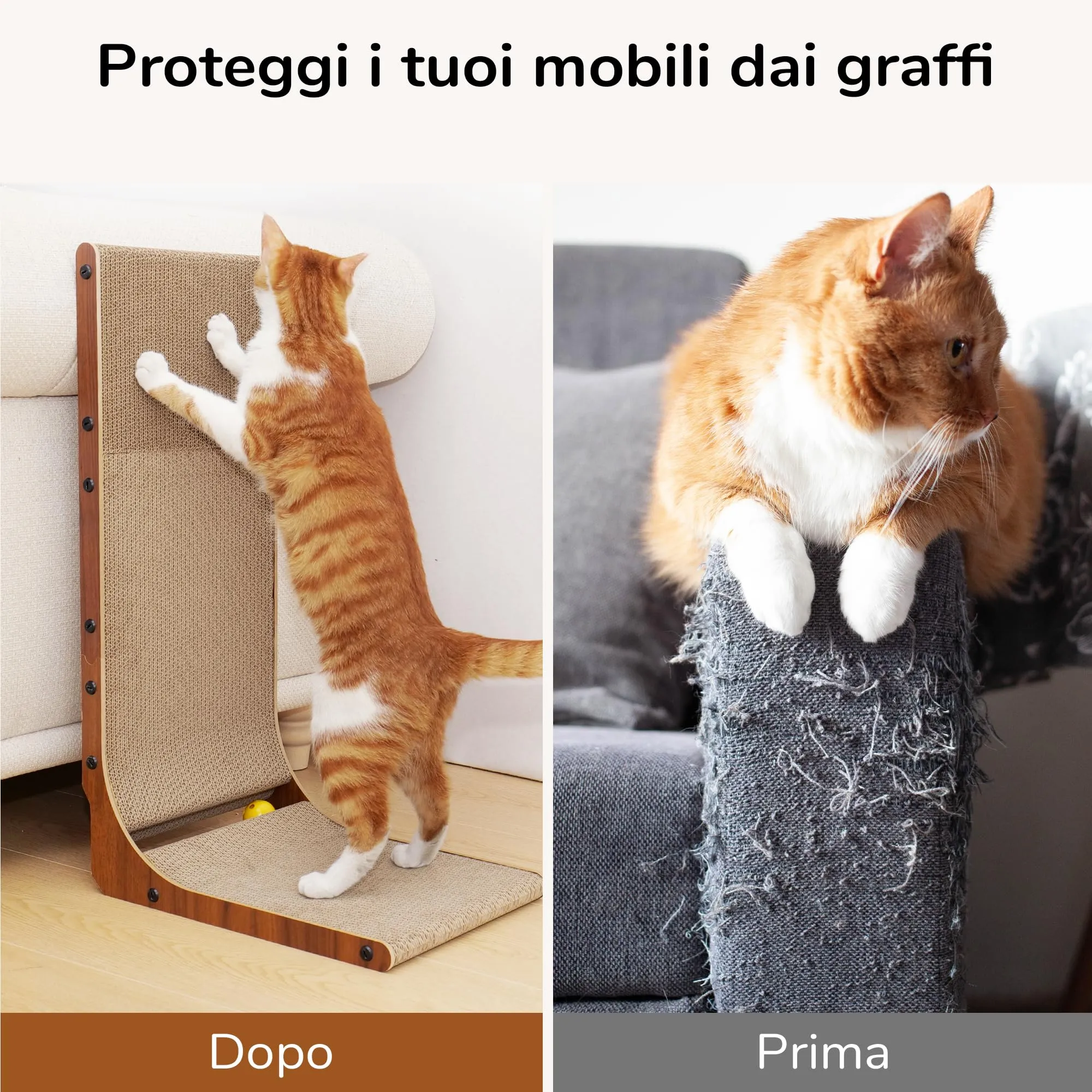 FUKUMARU Tiragraffi per Gatti in Cartone a Forma di L, 68 cm, Colore Noce, con Palla Giocattolo - immagine 6