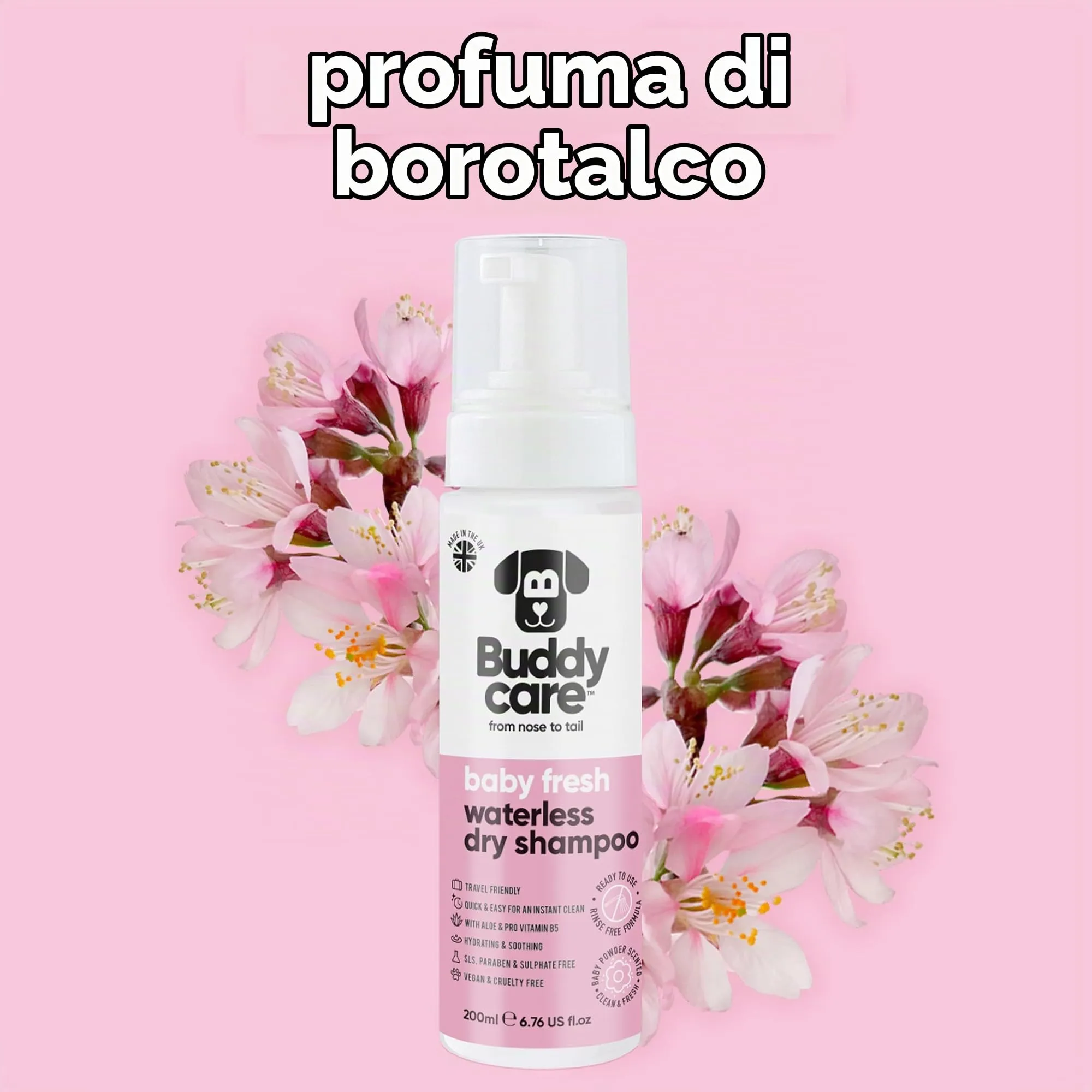 Buddycare Shampoo Secco per Cani Baby Fresh per Pelli Sensibili, 200 ml - immagine 4