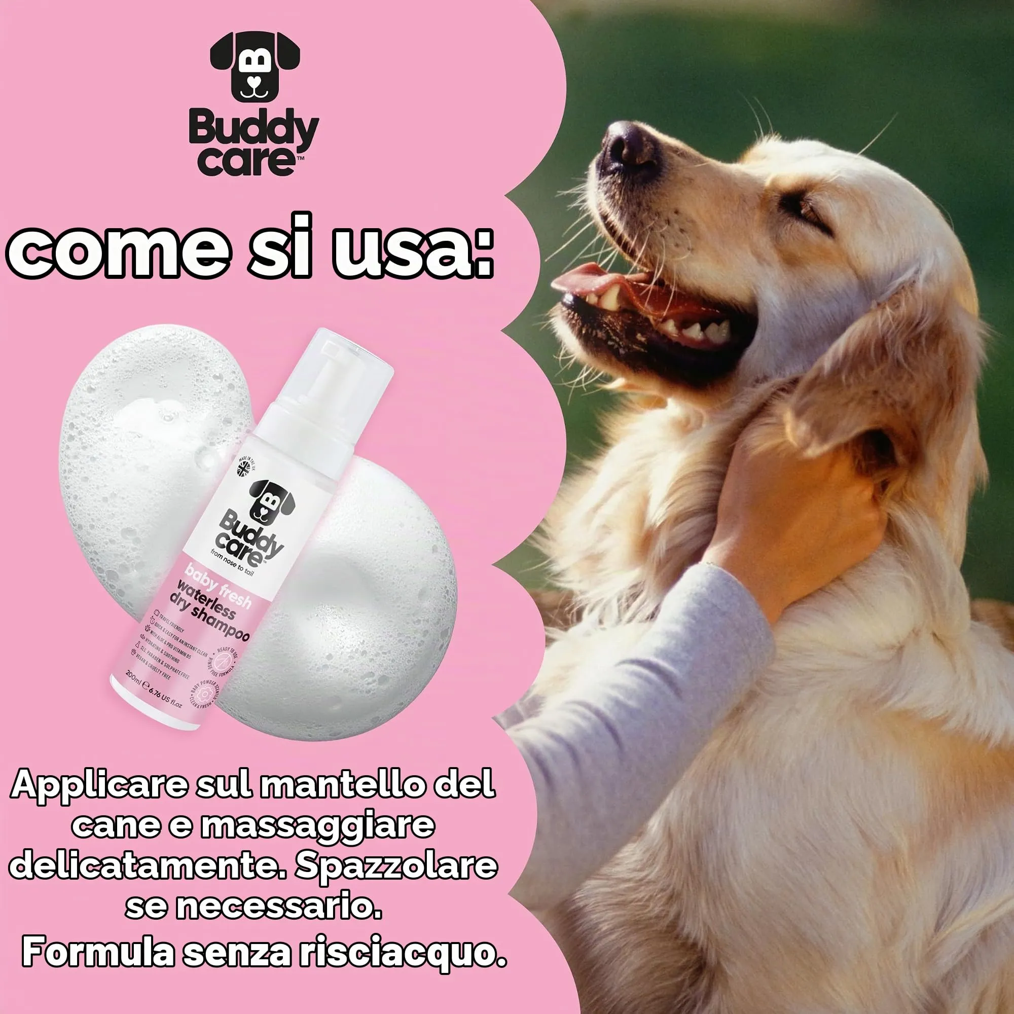 Buddycare Shampoo Secco per Cani Baby Fresh per Pelli Sensibili, 200 ml - immagine 5