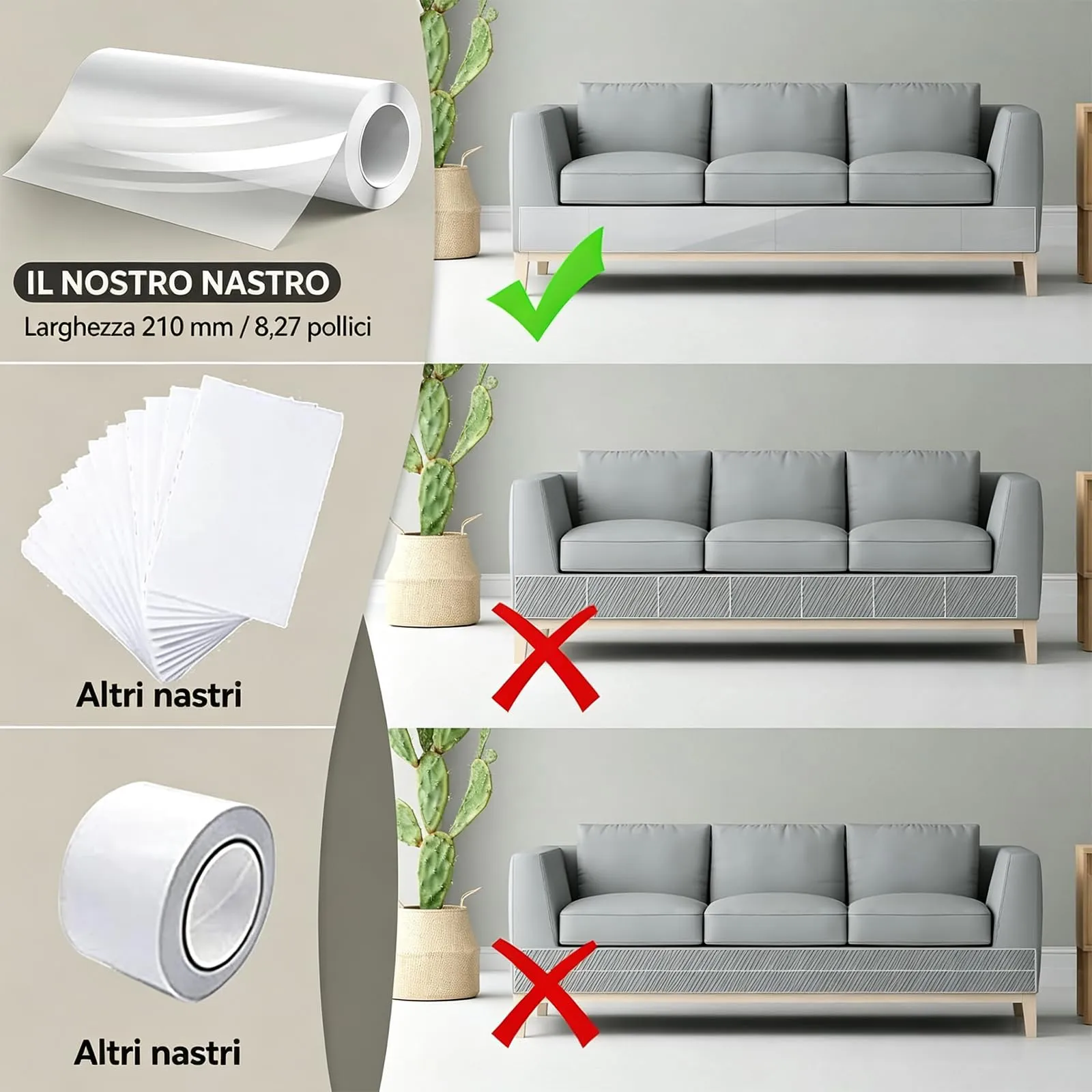 QianShouYan Protezione Divano Antigraffi per Gatti, Nastro Adesivo in PVC Trasparente, 30cm x 5m - immagine 4