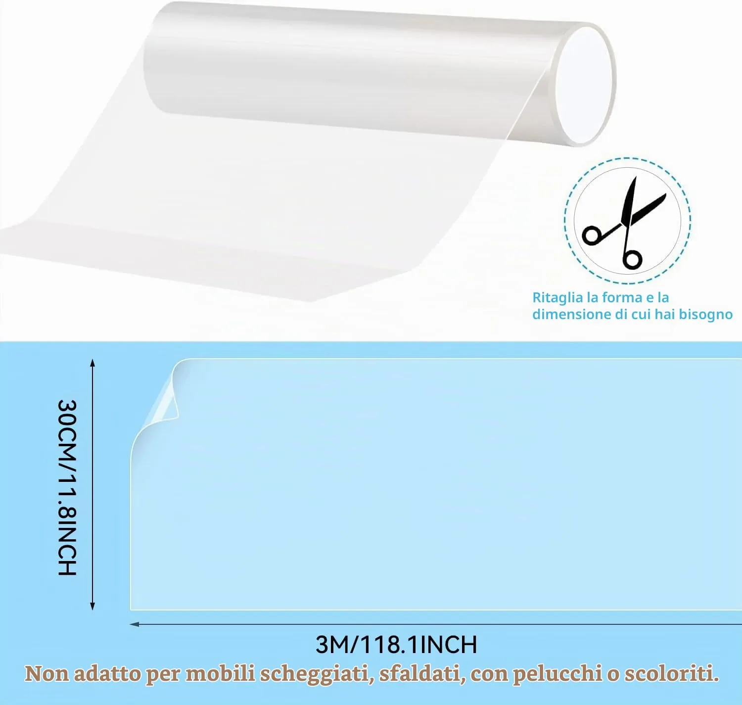 QianShouYan Nastro Adesivo Antigraffi in PVC per Gatti e Mobili, Trasparente, 30cm x 3m - immagine 2