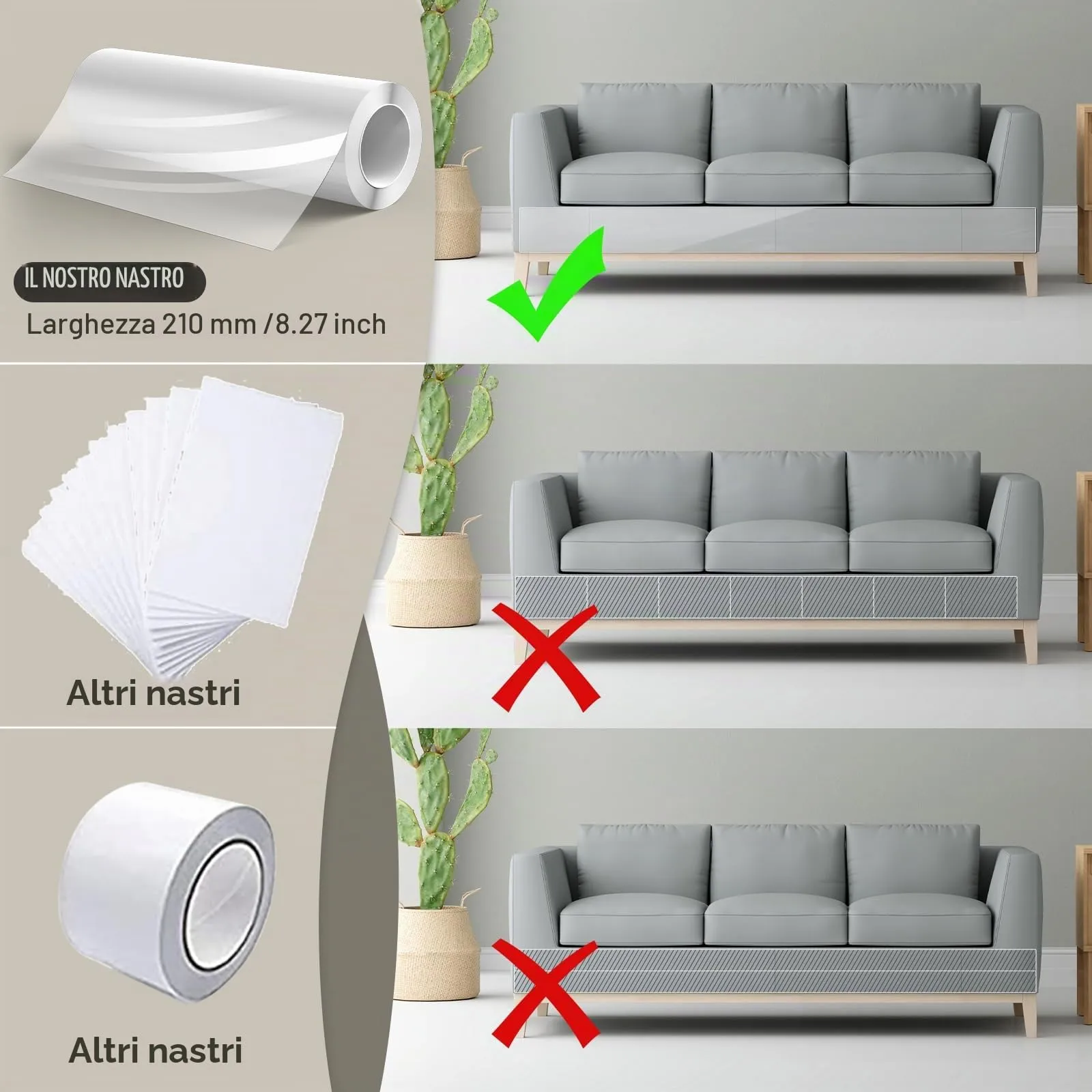 QianShouYan Nastro Adesivo Antigraffi in PVC per Gatti e Mobili, Trasparente, 30cm x 3m - immagine 4