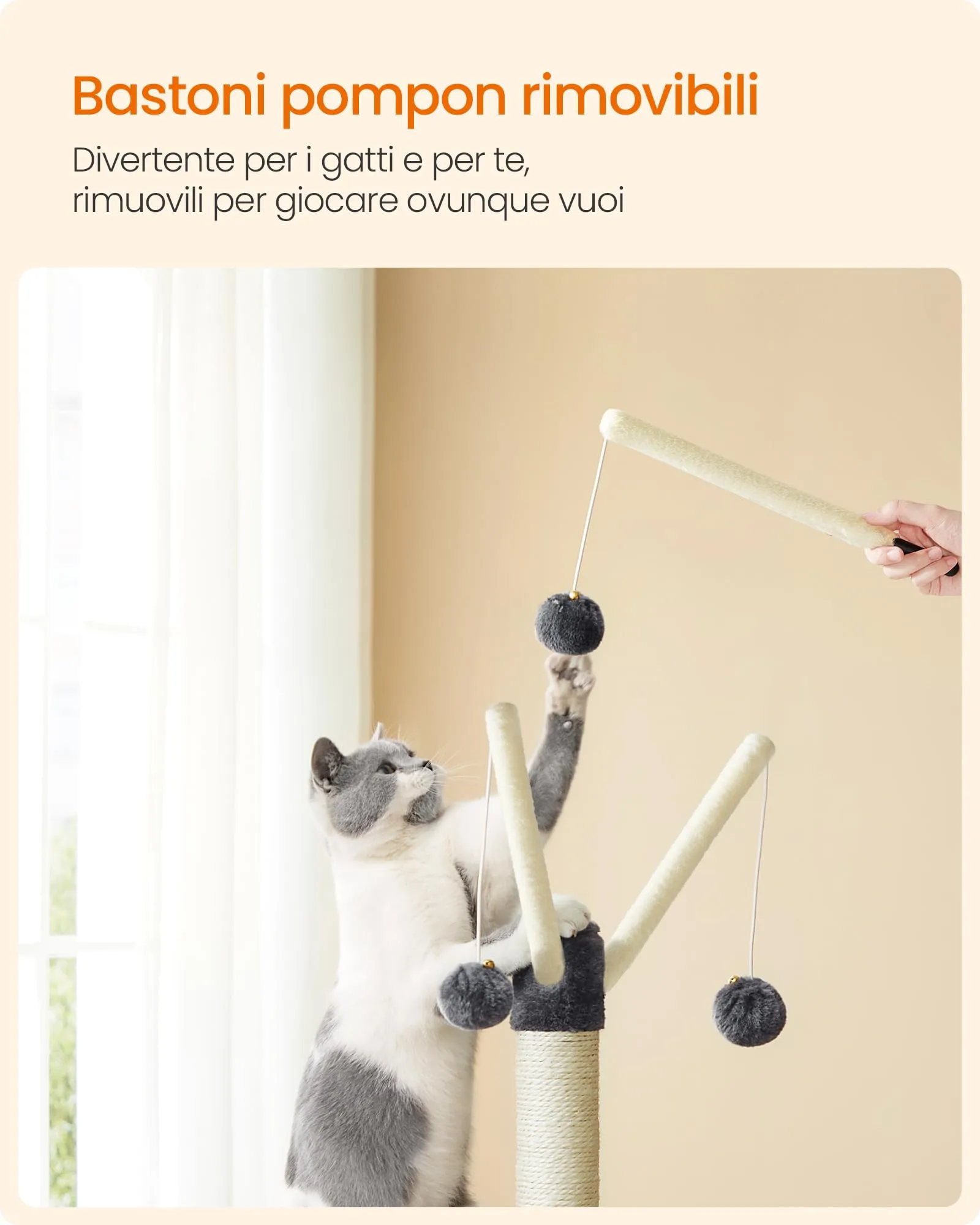 Feandrea Tiragraffi per Gatti con Grotta e Diversi Livelli, 41,5x31x126 cm, Grigio Fumo - immagine 3