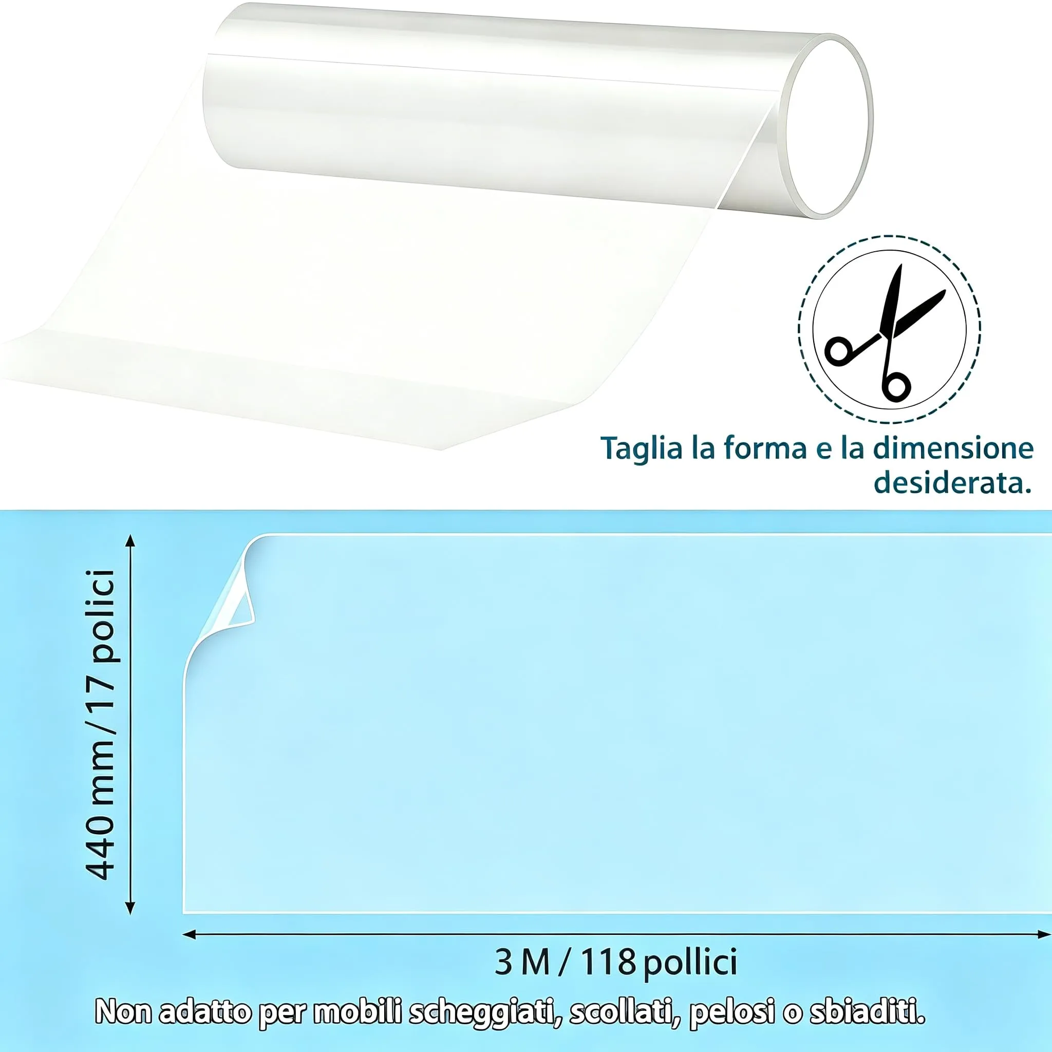 QianShouYan Protezione Divano Antigraffi per Gatti in PVC Trasparente, 44cm x 3m - immagine 2