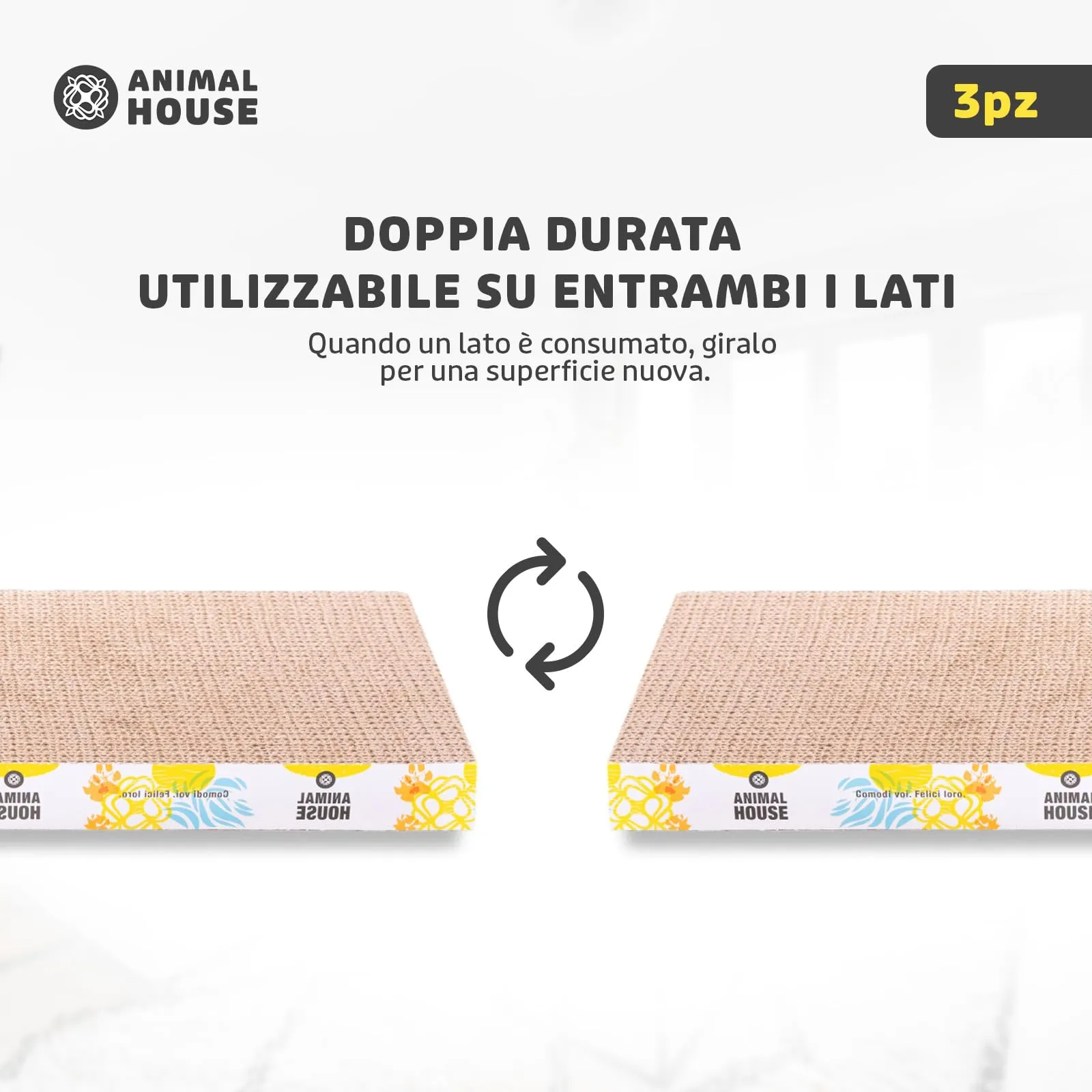Animal House Set 3 Pezzi Tiragraffi per Gatti in Cartone, Dritto - immagine 3