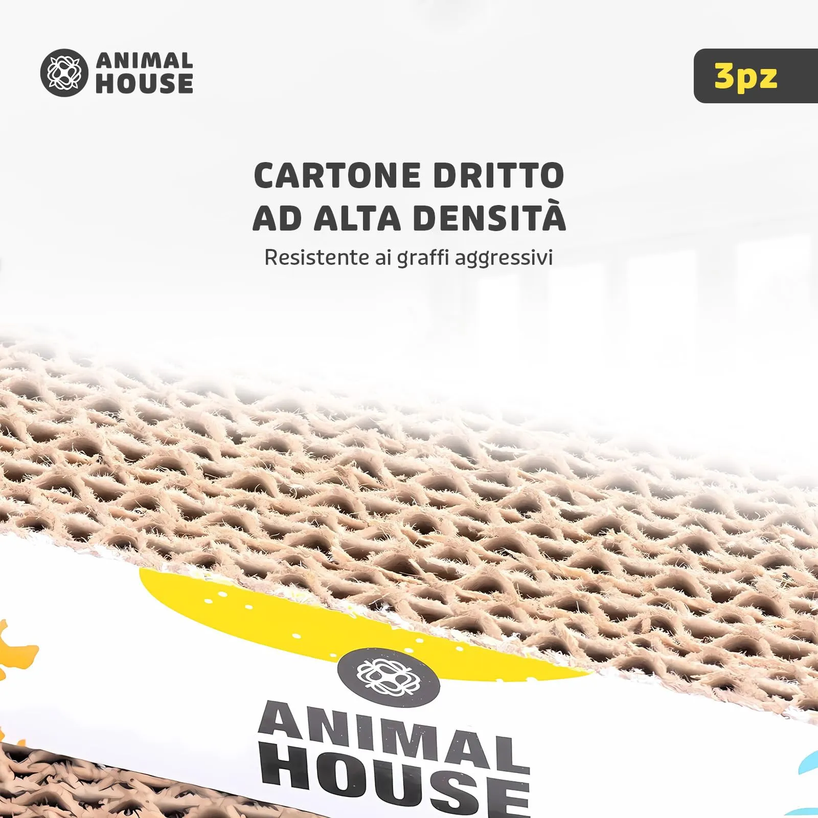 Animal House Set 3 Pezzi Tiragraffi per Gatti in Cartone, Dritto - immagine 4