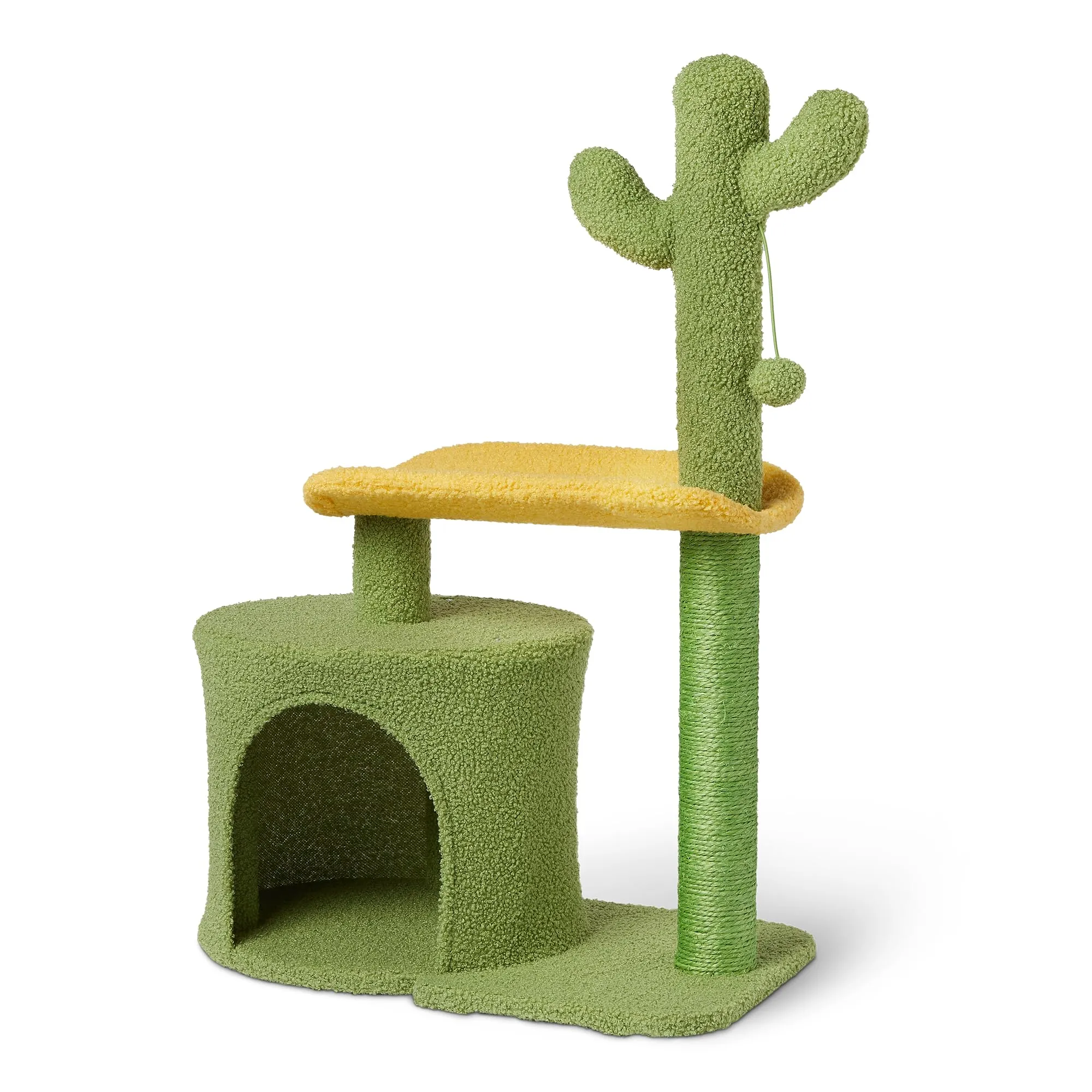 Amazon Basics Albero Tiragraffi per Gatti a Forma di Cactus con Condominio e Pallina Oscillante, 78cm, Verde - immagine 1