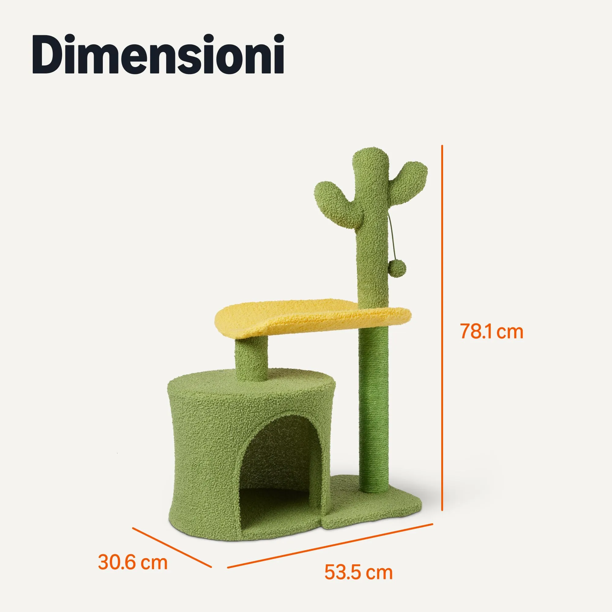 Amazon Basics Albero Tiragraffi per Gatti a Forma di Cactus con Condominio e Pallina Oscillante, 78cm, Verde - immagine 5