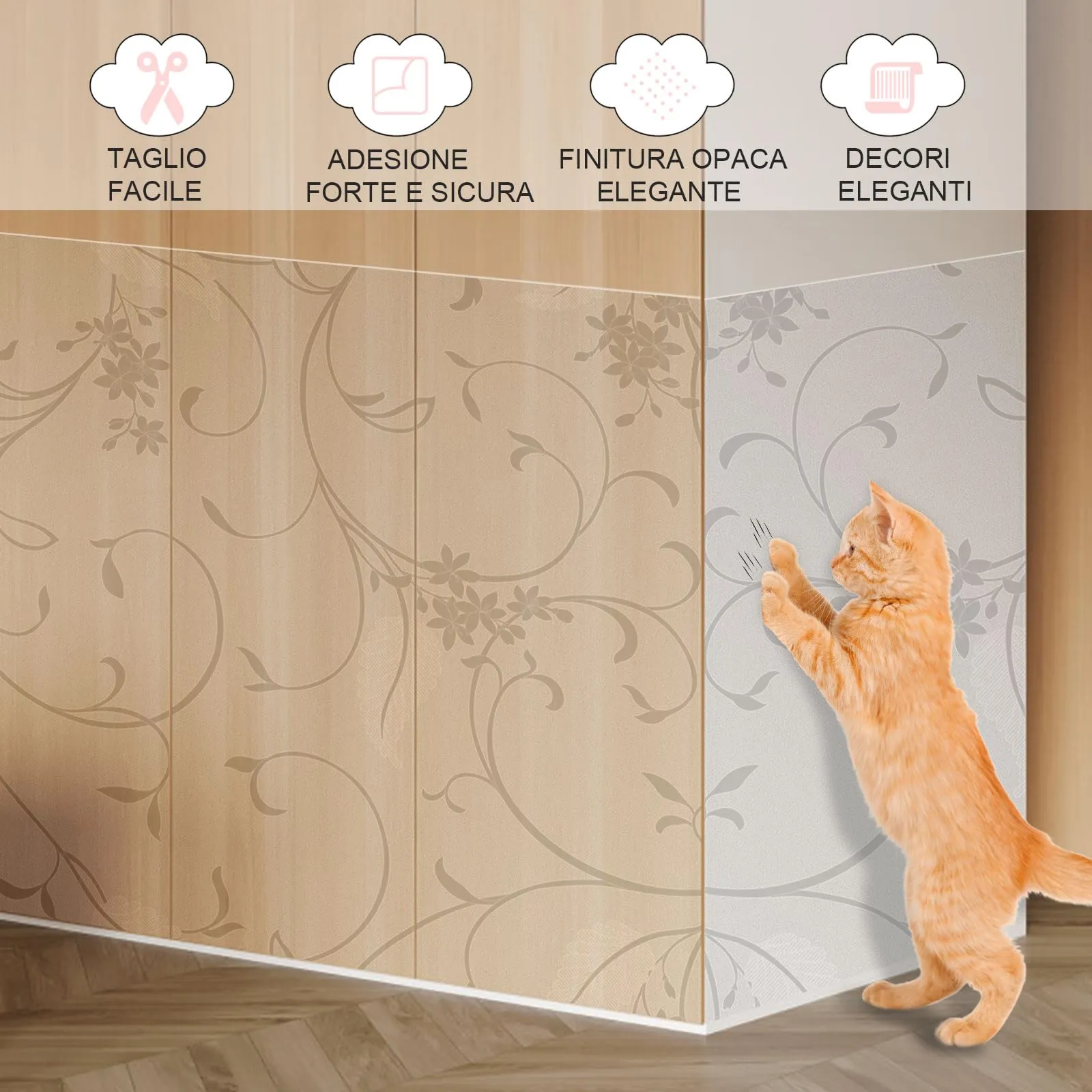 QianShouYan Pellicola Antigraffio per Gatti Autoadesiva Opaca 30cm x 5m Motivo a Viticci - immagine 2