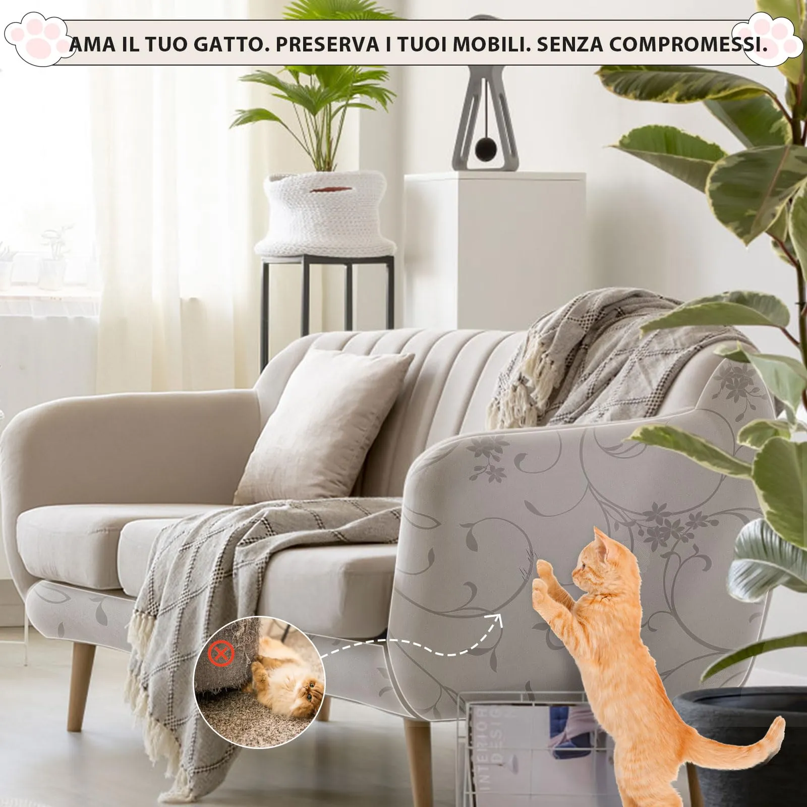 QianShouYan Pellicola Antigraffio per Gatti Autoadesiva Opaca 30cm x 5m Motivo a Viticci - immagine 5