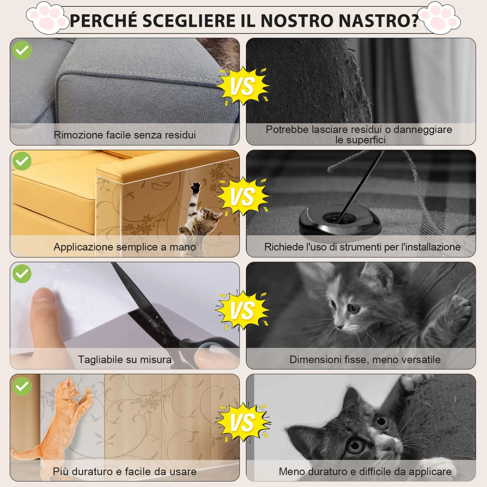 QianShouYan Pellicola Antigraffio per Gatti Autoadesiva Opaca 30cm x 5m Motivo a Viticci - immagine 6